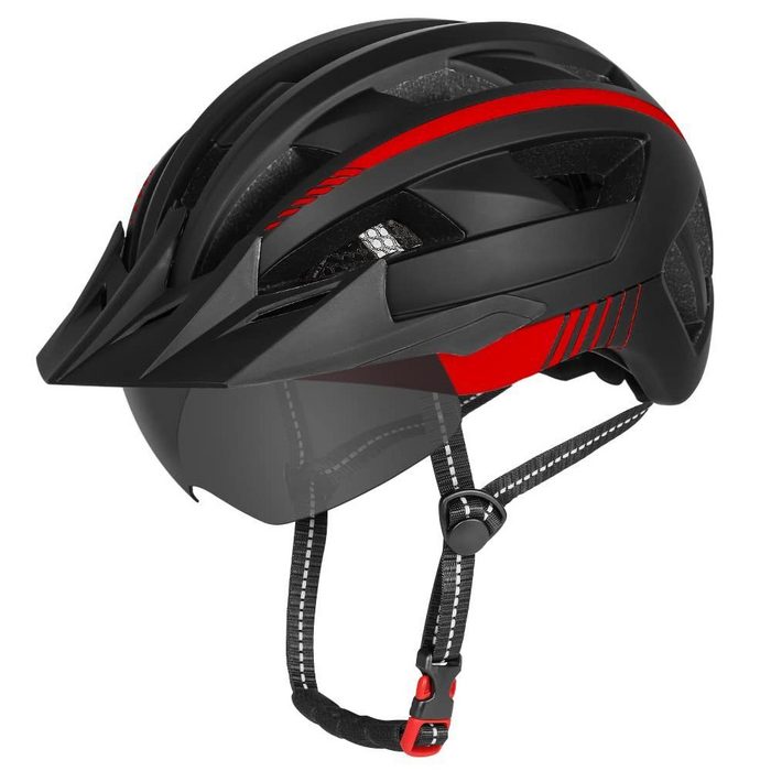 Sintech Fahrradhelm Fahrradhelm LED Rücklicht Wiederaufladbarem Mountainbike helm Visier (set Abnehmbarer Magnetische Schutzbrille Visier Atmungsaktiv) Wasserdicht