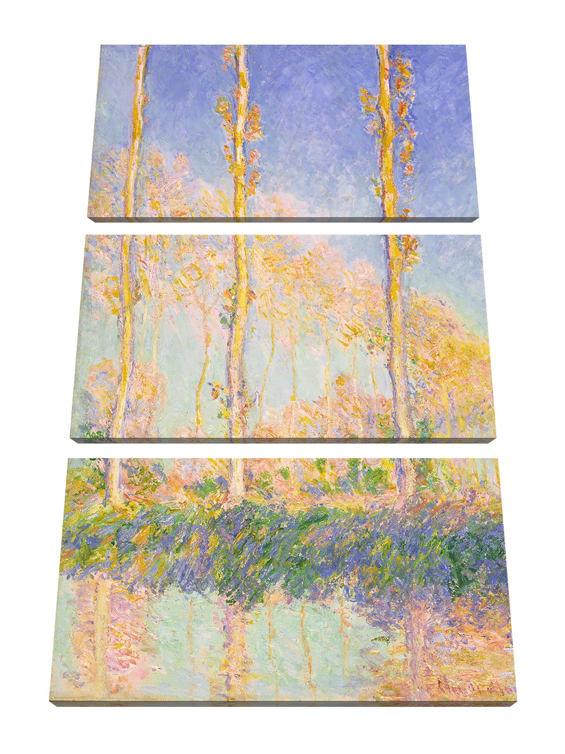 St), Zackenaufhänger Monet bespannt, Claude Leinwandbild Pappeln  Claude Pappeln , Leinwandbild Pixxprint - - Monet inkl. fertig (120x80) (1 3Teiler
