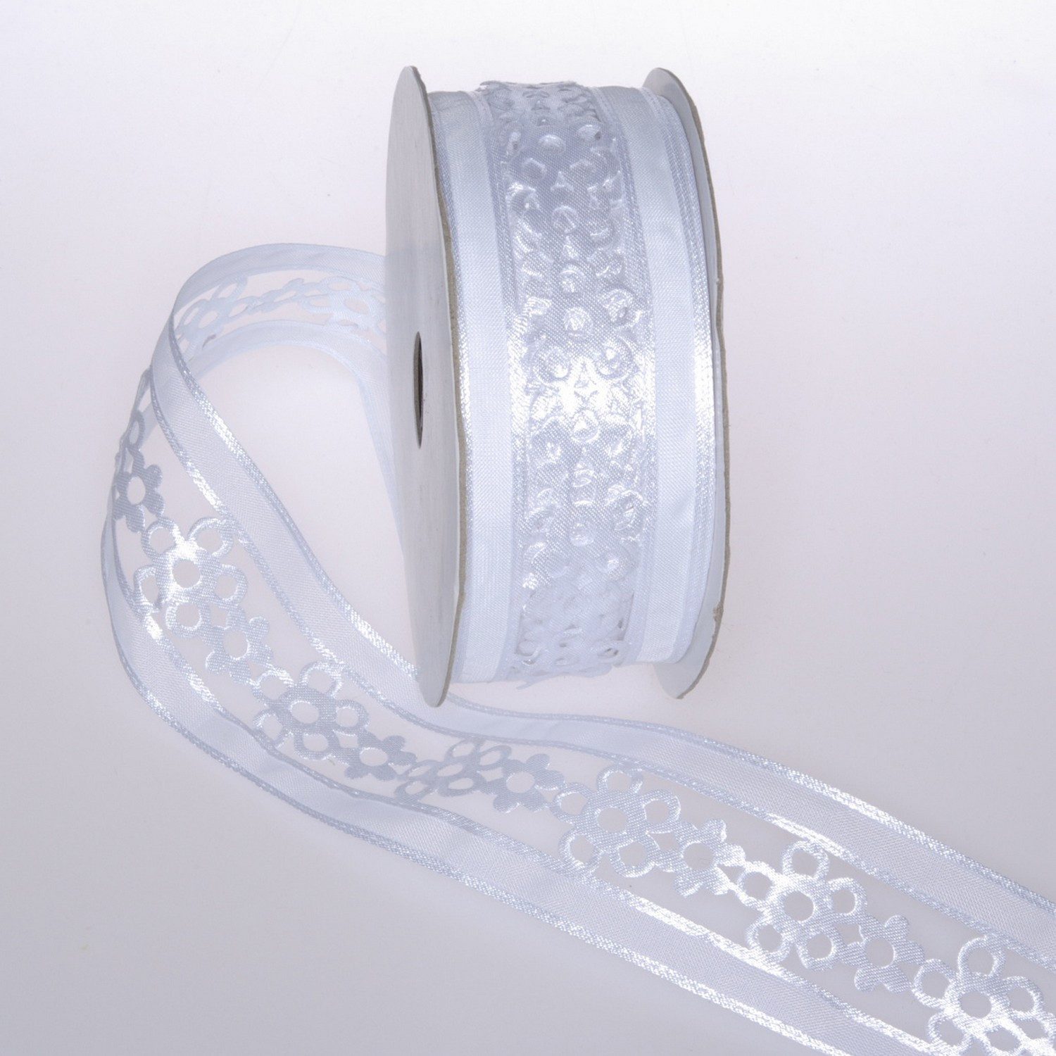 Deko AS Dekoobjekt Dekoband- Open Flowers in Organza - 40 mm - 20m - col. 01 weiss - 54