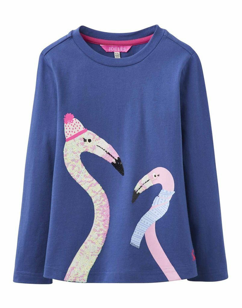 Tom Joule Langarmshirt TOM JOULE Langarmshirt Flamingo blau mit Pailletten