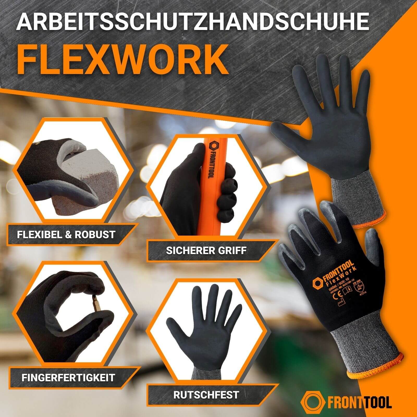 Fronttool Nitril-Handschuhe Arbeitshandschuhe FlexWork Schutzhandschuhe Gar günstig online kaufen