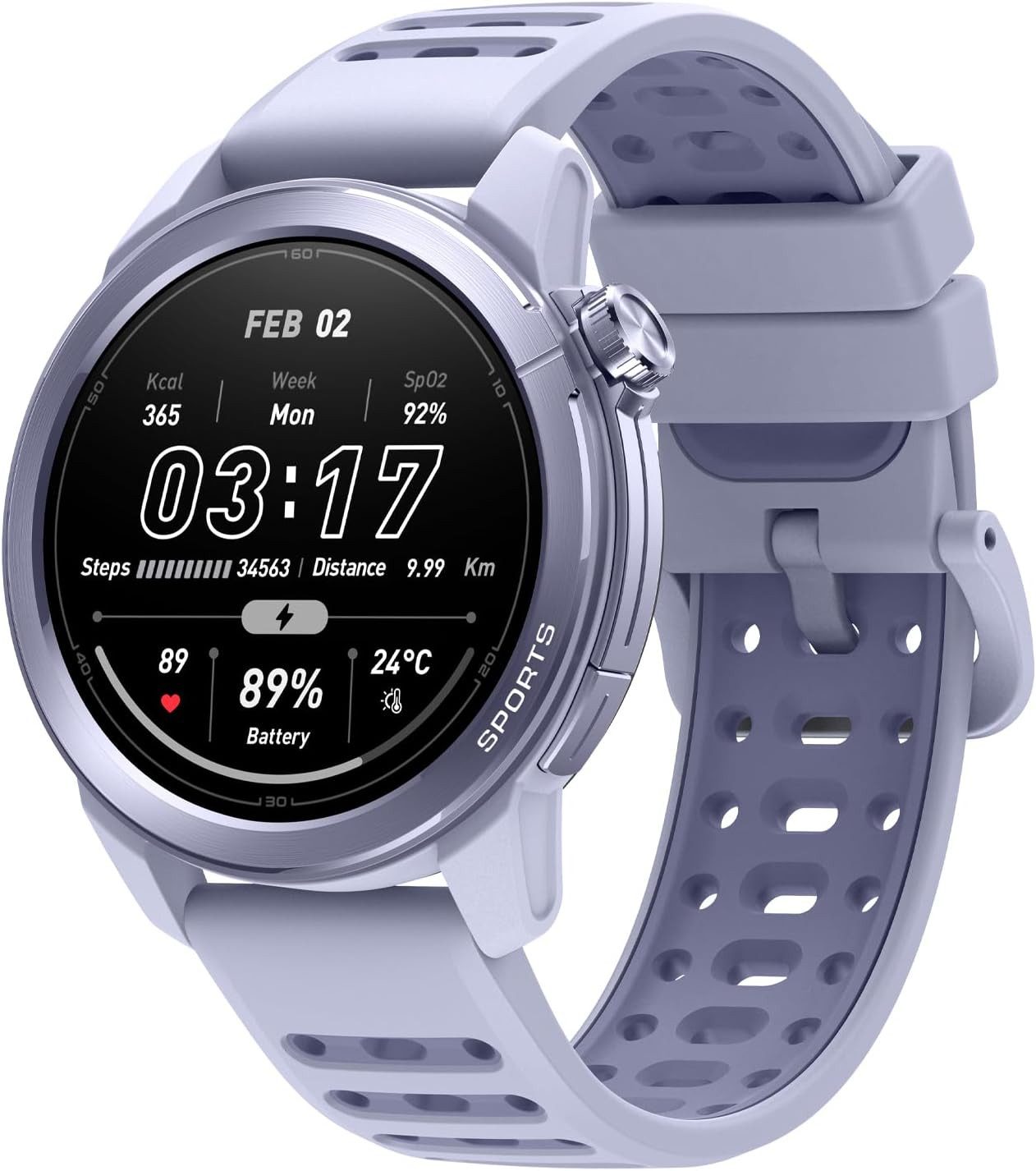 Mibro GS Active2 Lilac Smartwatch (3,3 cm, Android iOS), Leichte GPS-Smartwatch mit AMOLED-Display und Laufanalyse