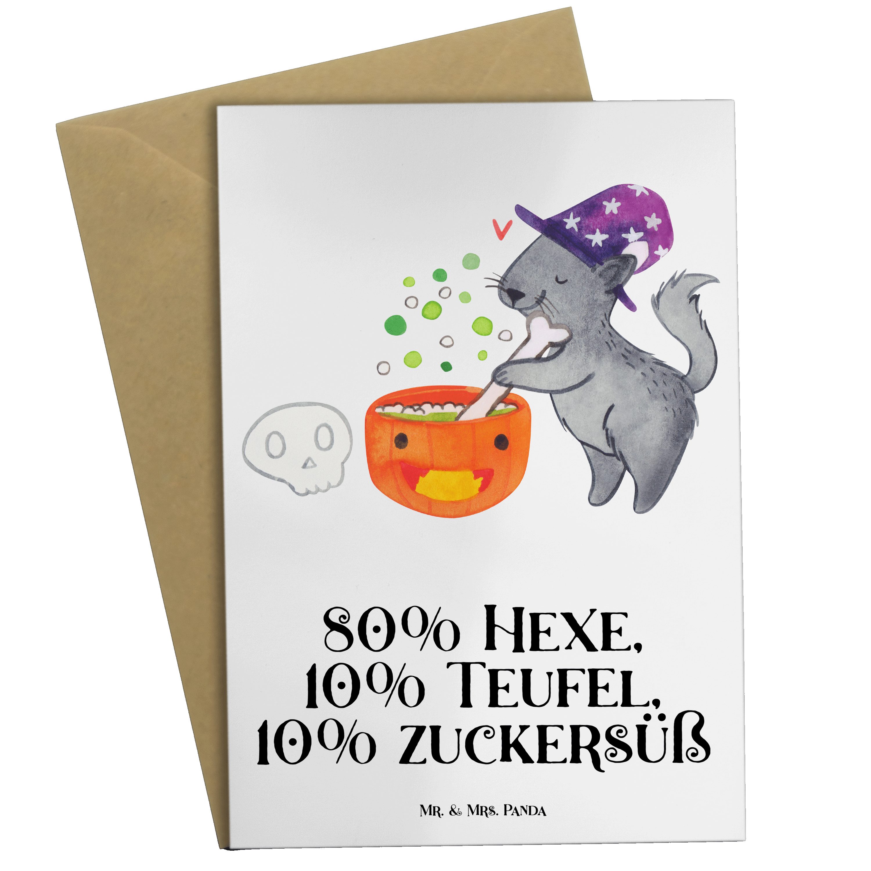 & Mr. Grußkarte Geschenk, Hexenkessel Glückwunschkar Geburtstagskarte, Kater - Mrs. Weiß Panda -