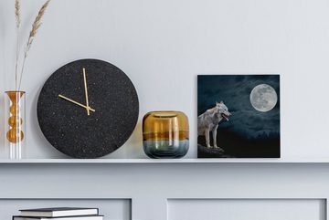 OneMillionCanvasses® Leinwandbild Wolf - Mond - Nacht - Tiere - Porträt, (1 St), Leinwand Bilder für Wohnzimmer Schlafzimmer