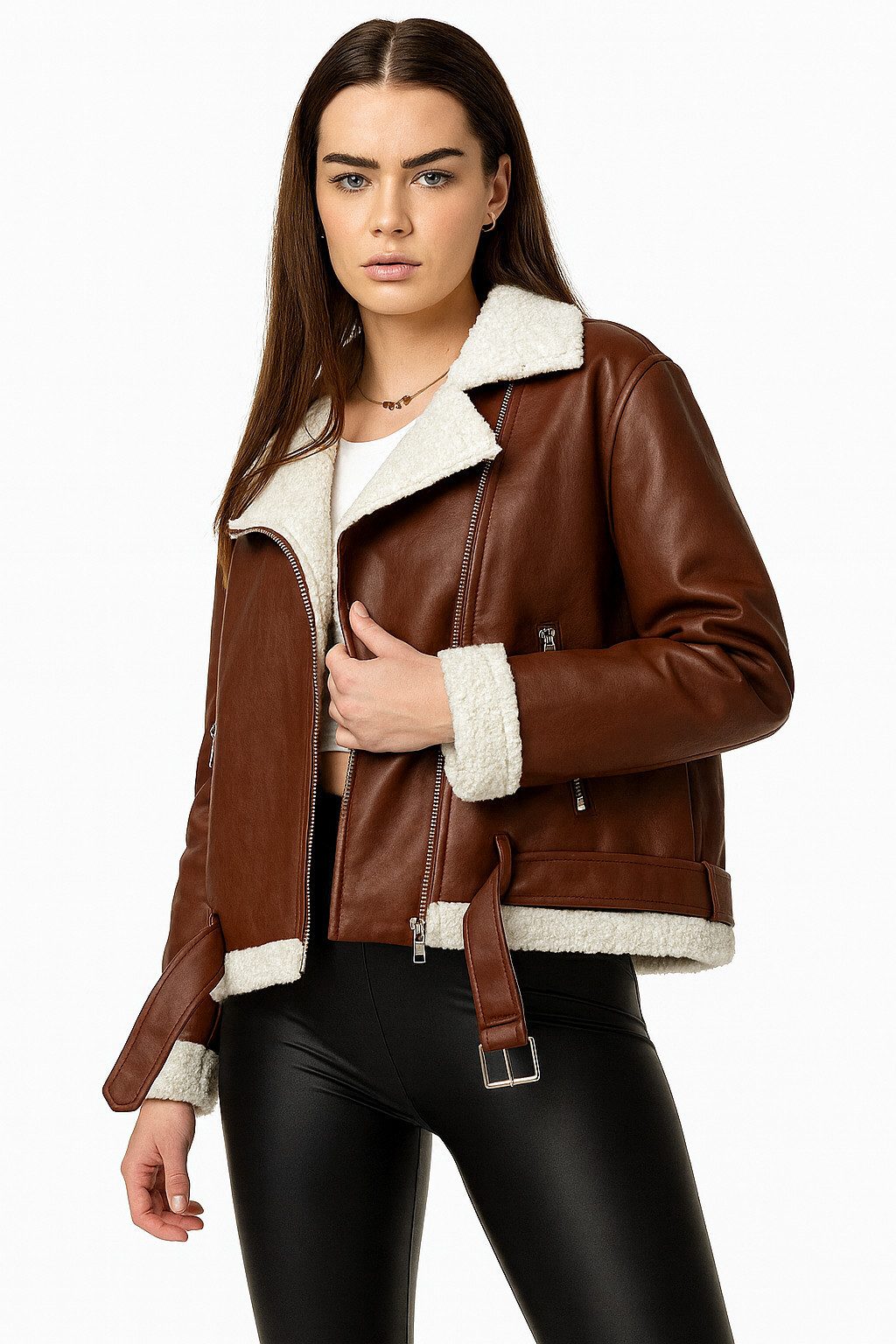 Worldclassca Lederimitatjacke Worldclassca Bikerjacke Lederimitat Lammfelli günstig online kaufen