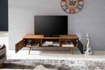Wohnling Lowboard WL1.973 (TV-Board Sheesham Massivholz 140 cm, Regal Schwarz), TV-Kommode mit 2 Türen und 1 Fach, Kabeldurchlass