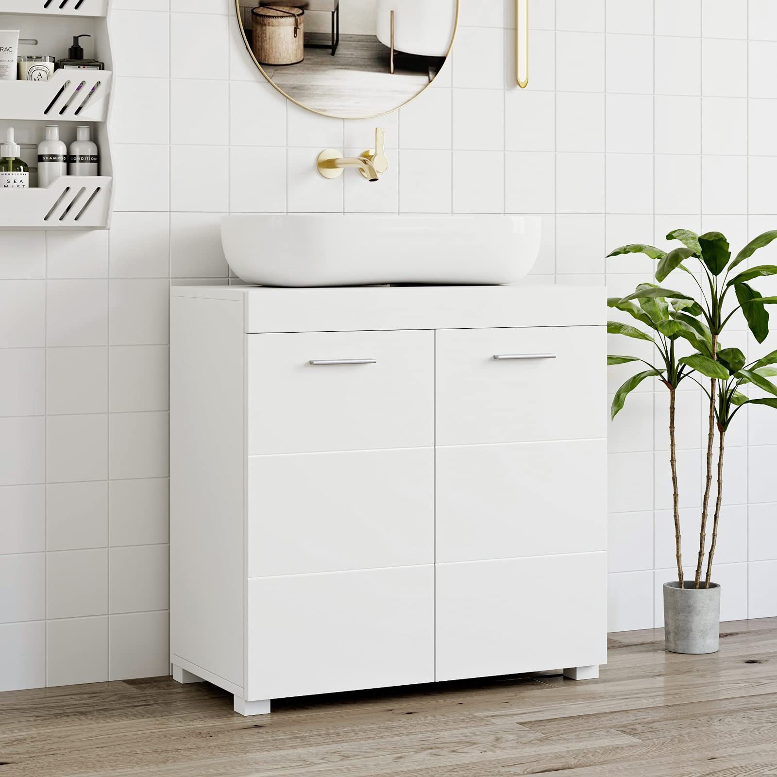 Homfa Waschbeckenunterschrank Unterschrank Badezimmerschrank, mit 60x31x60cm weiß, Türen, 2