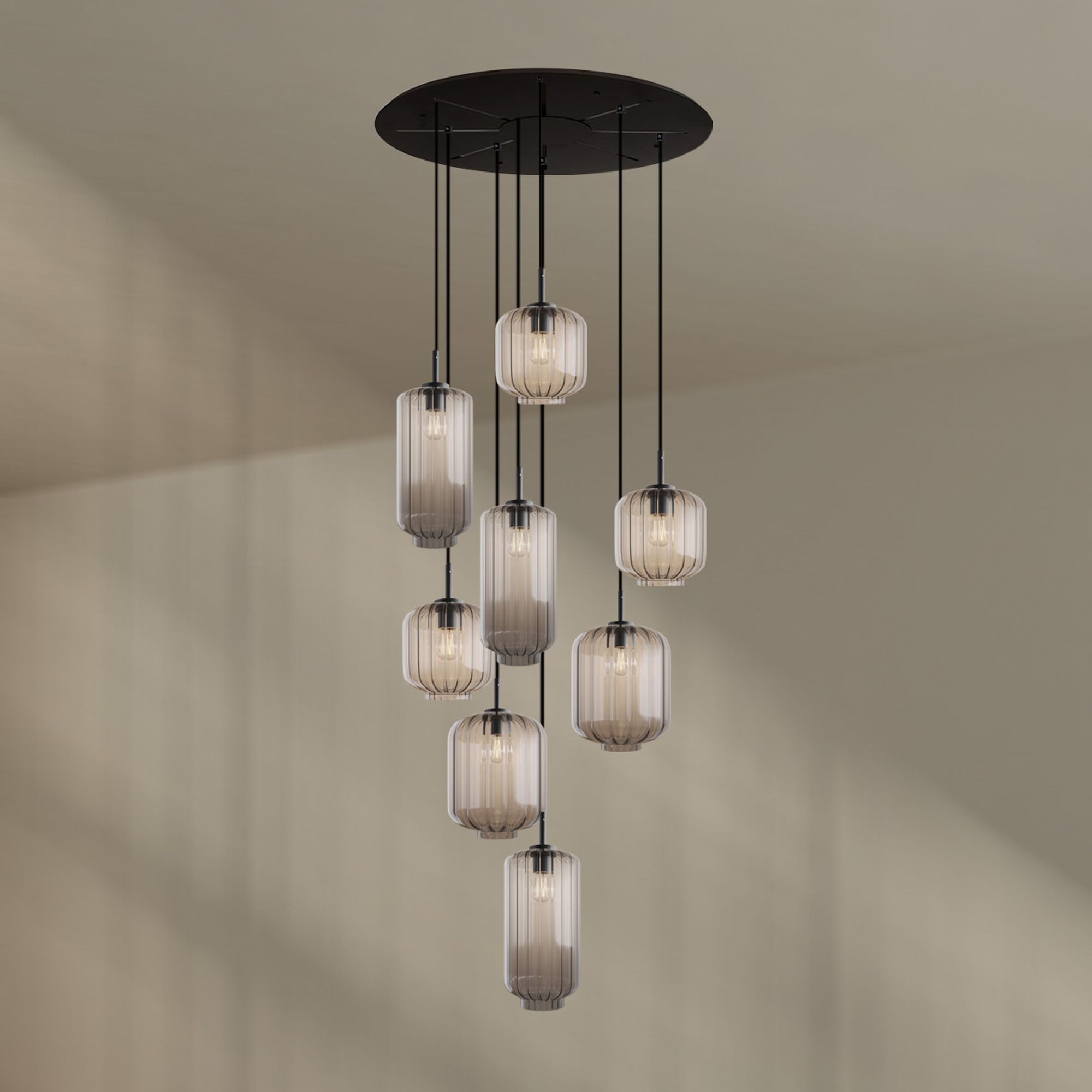 s.luce Pendelleuchte Velo Galerieleuchte 8-flg Ø80cm Baldachin Ø18/20/25cm Klar