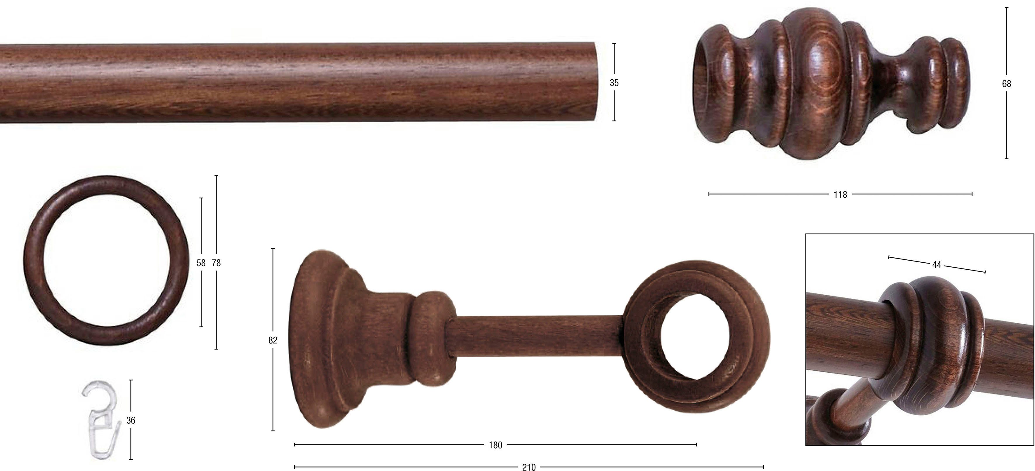 Holz, Gleiter Ringe/2 Ø Lauf BAROCK, Wunschmaßlänge, GARESA, verlängerbar, 2-läufig, Gardinenstange 35 mm, rustikale Vorhanggarnitur mit