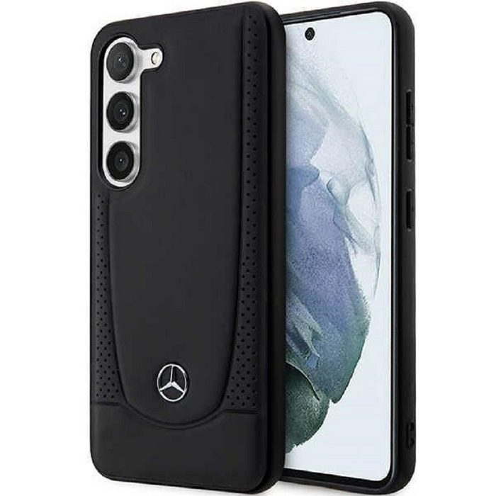 Mercedes Handyhülle Case Samsung Galaxy S23 Echtleder schwarz Stern Logo 6 1 Zoll Kantenschutz