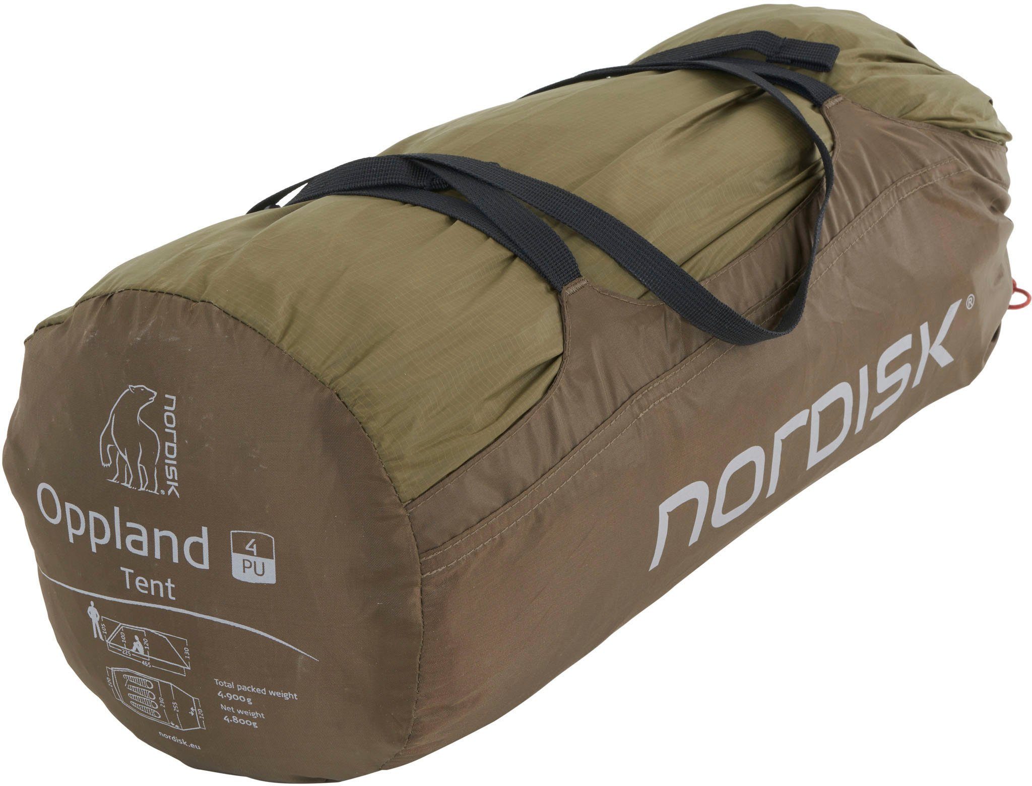4 Personen: Tent 1 Olive, tlg) Oppland Dark 4 Nordisk (Packung, Tunnelzelt PU