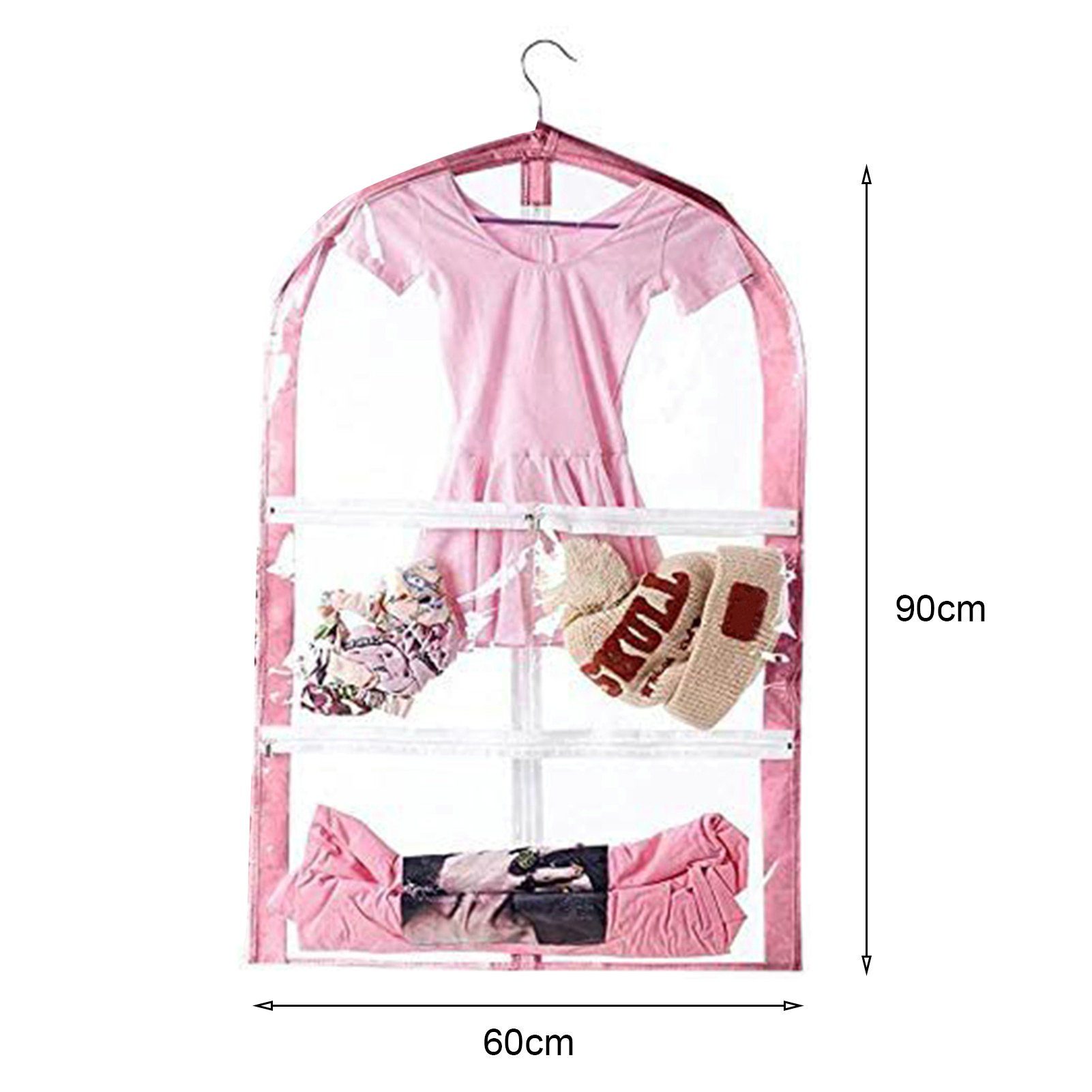 Kleidung PVC Tanzschuhe Aufhängen Kleidersäcke Staubbeutel) von Rutaqian Kleidersack 60 Rot Transparente zum Stück mit Rose cm 3 Taschenreißverschluss, voller Kleidungssäcke x Tanzkostümtasche (Kinder 90 Socken Kleidersack