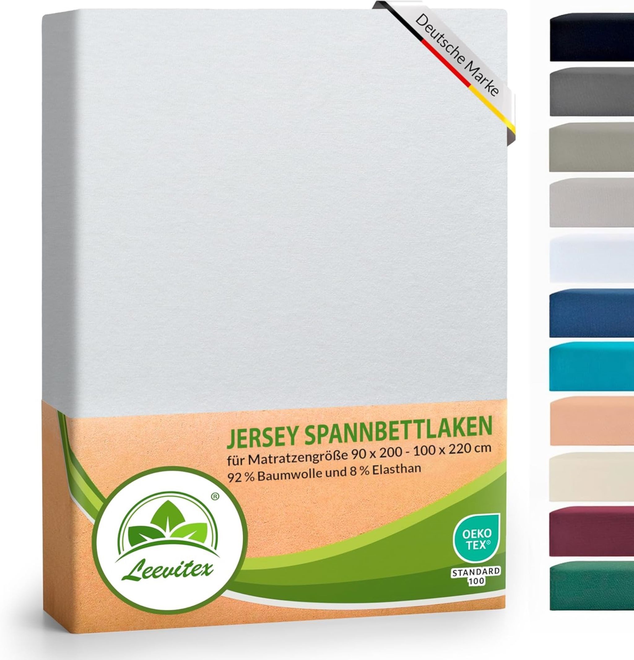 leevitex® Spannbettlaken Luxus, verschiedene Größen, Stoffgewicht 250 g/m², 40 cm Steghöhe, Jersey-Elasthan, Gummizug: rundum, (1 Stück), verschiedene Farben, OEKO-TEX® STANDARD 100 zertifiziert