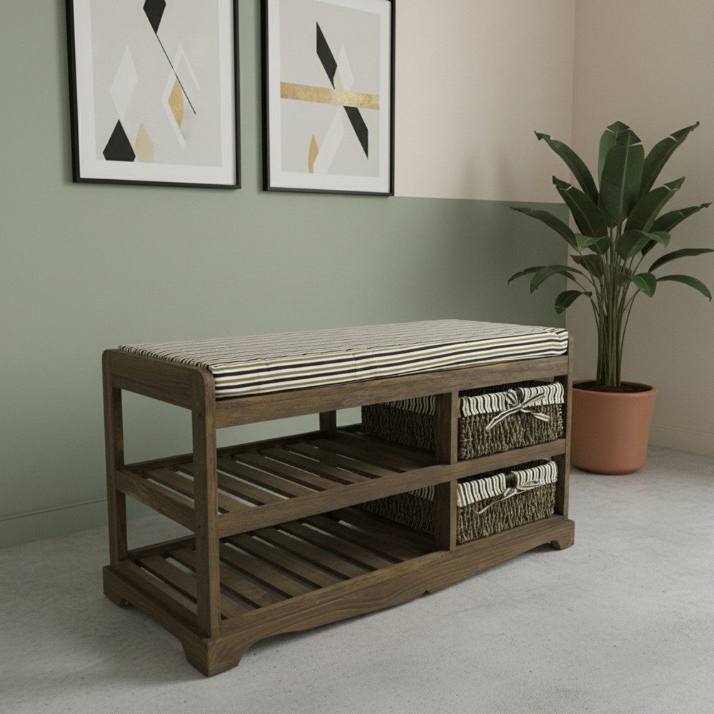 Mucola Sitzbank Sitzbank 2 Rattankörbe Sitzkissen Weidenkörbe Sitzkommode Schuhschrank (Stück, 4-St., Premium-Sitzbank), Stilvolle und praktische Ergänzung zu jedem Interieur!