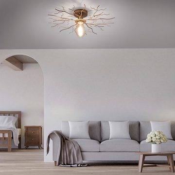etc-shop Deckenleuchte, Leuchtmittel nicht inklusive, Deckenlampe Schlafzimmerleuchte Reto Baum-Design Metall gold D 50 cm