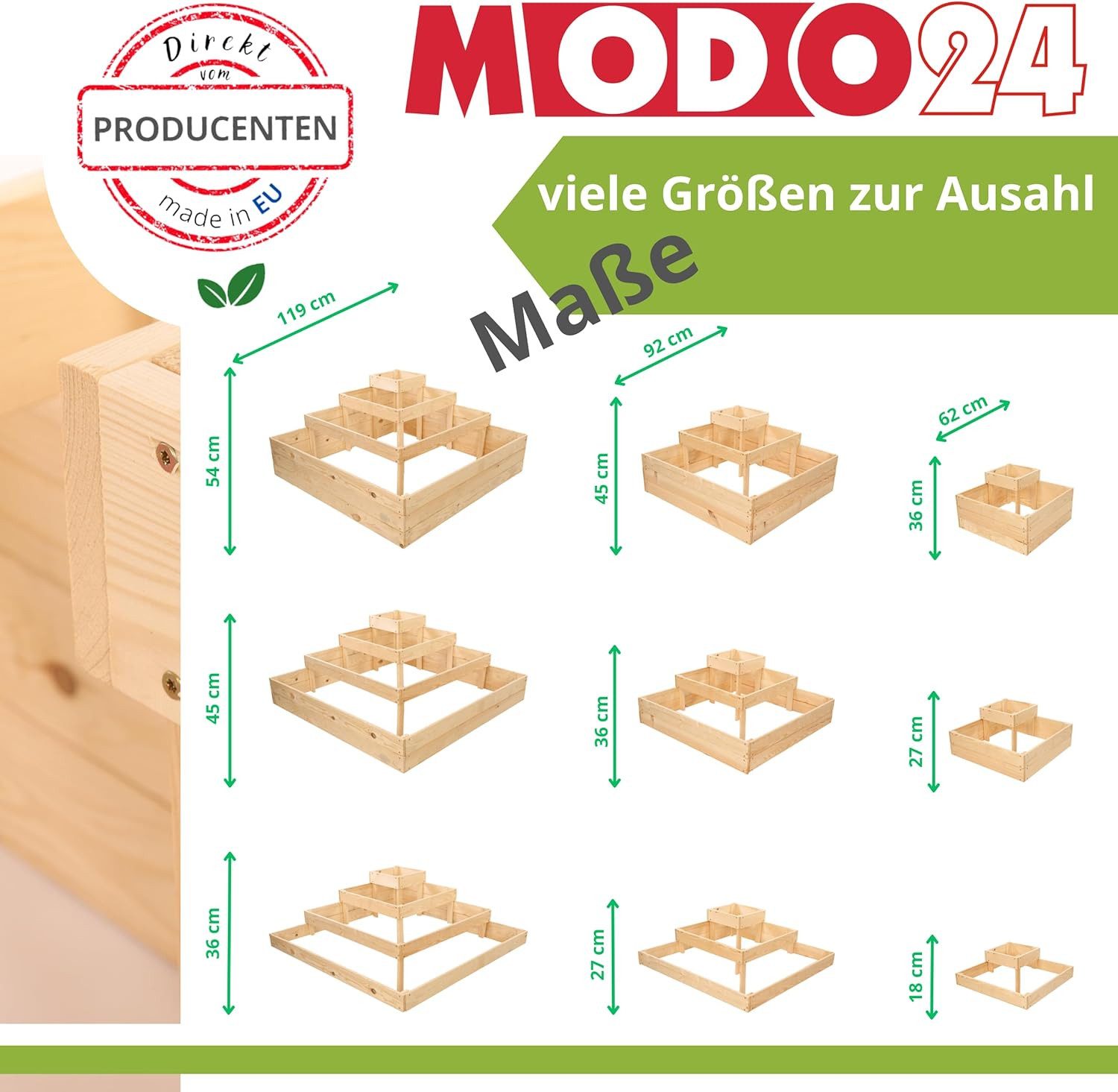 Modo24 Hochbeet ZP08 Kräuterbeet, Gartenbeet, Pflanzkasten, Blumenbeet, Gemüsegarten, für Garten und Terrasse, Kiefernholz Massivholz, Höhe 36 cm, 3 Farben