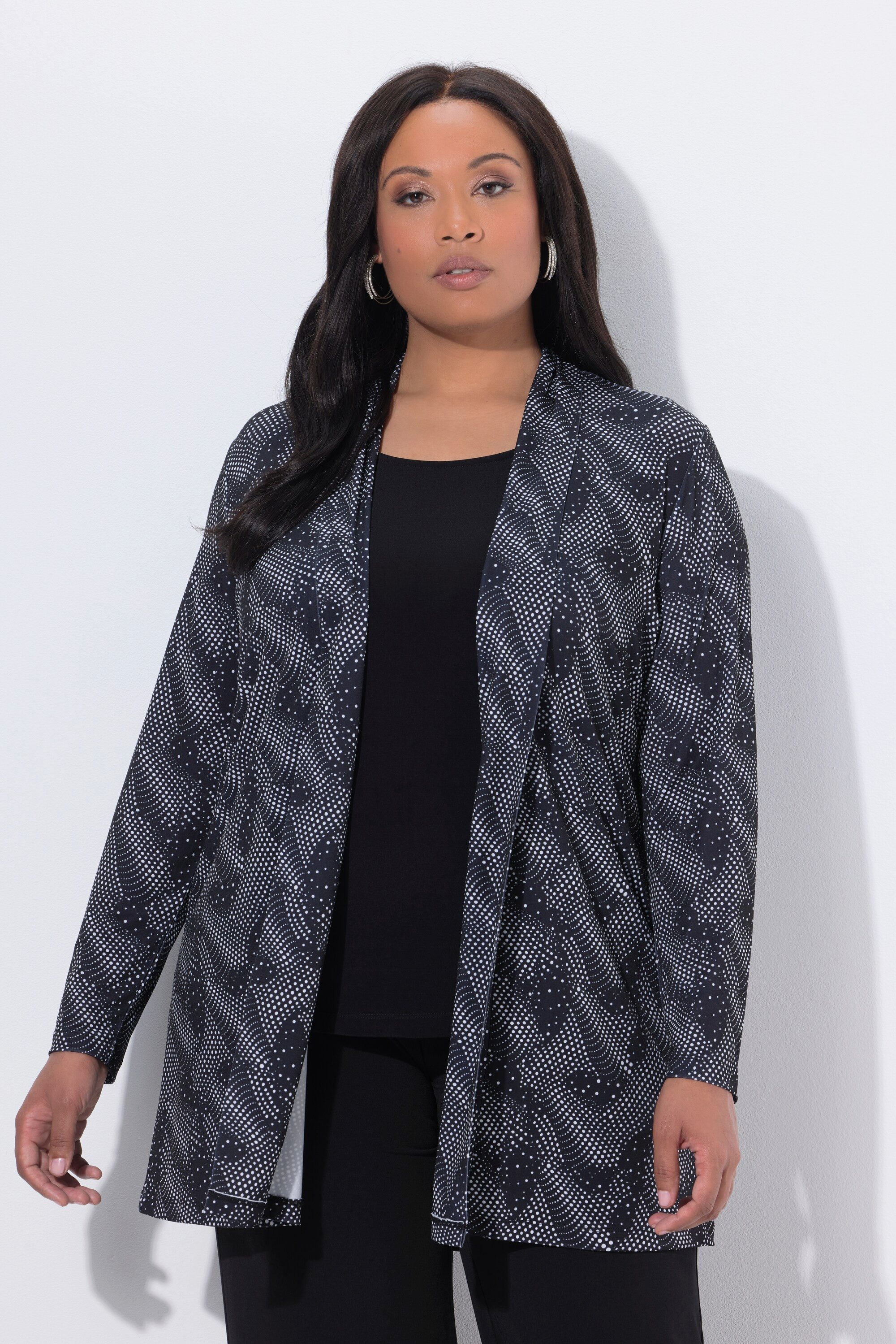 Ulla Popken Shirtjacke Jerseyjacke grafisches Muster Schalkragen Langarm günstig online kaufen