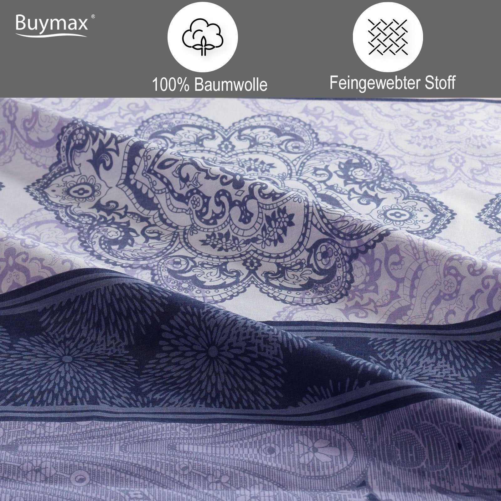 Buymax Bettwäsche Elada, Renforcé: 100% Baumwolle, 2 teilig, 135x200 cm, elegant, mit Reißverschluss, Bettwäsche-Set, Flieder Lila