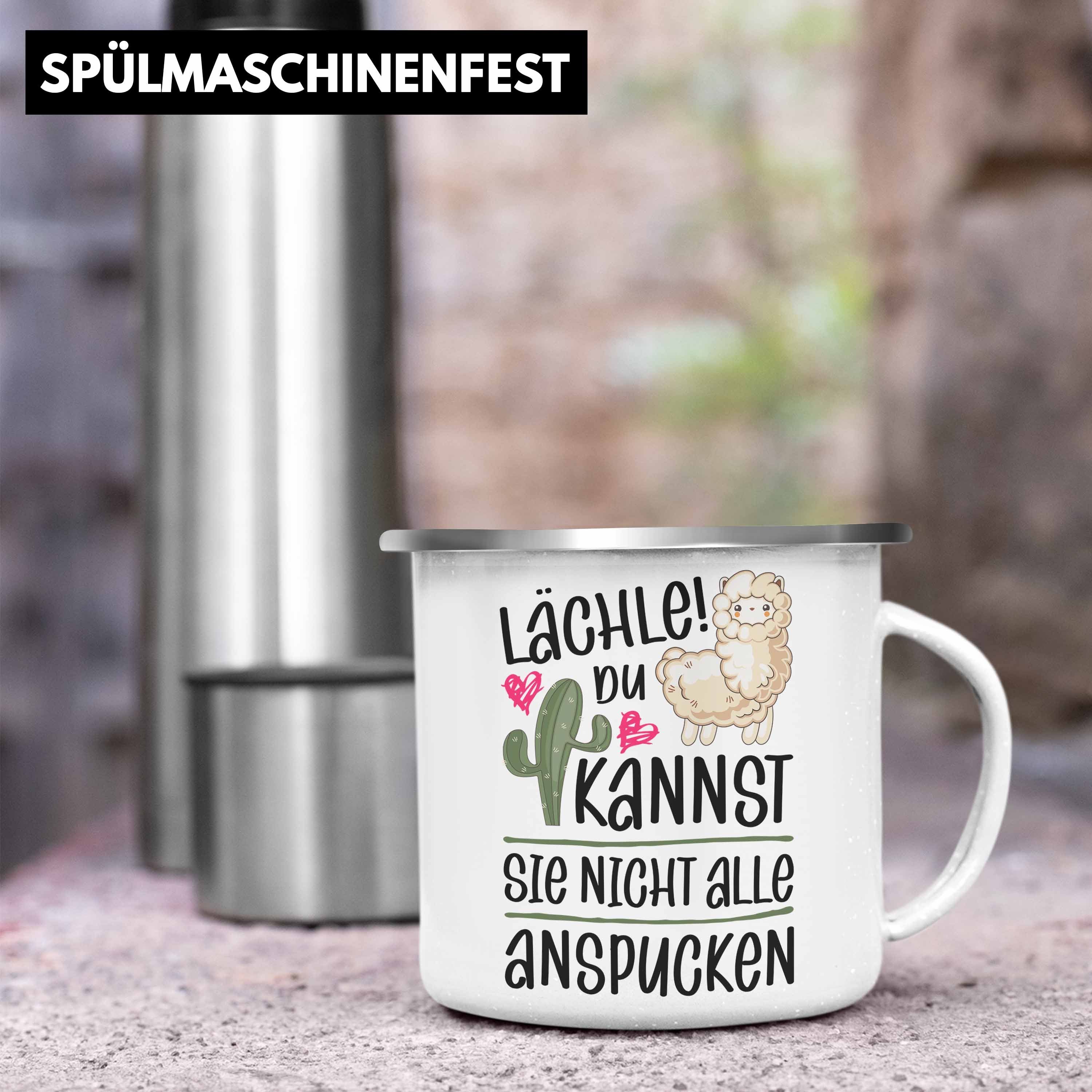 Trendation Thermotasse Trendation - Lächle Du Kannst Sie Nicht Alle Anspucken Emaille Tasse L