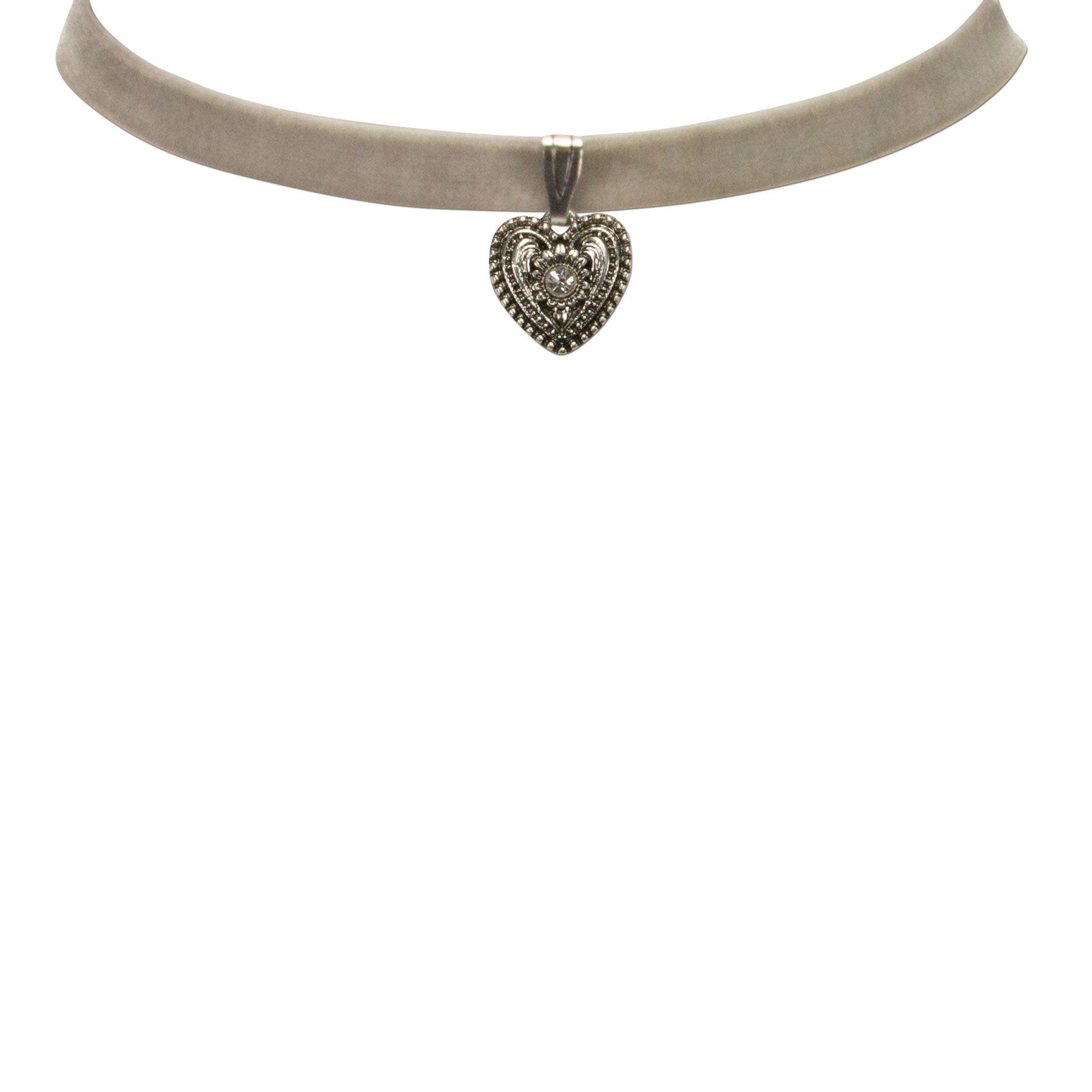 Alpenflüstern Choker Trachten-Samt-Kropfband Trachtenherz (grau), - nostalgische Trachtenkette enganliegend, Kropfkette elastisch, Damen – Bild 3 von 5