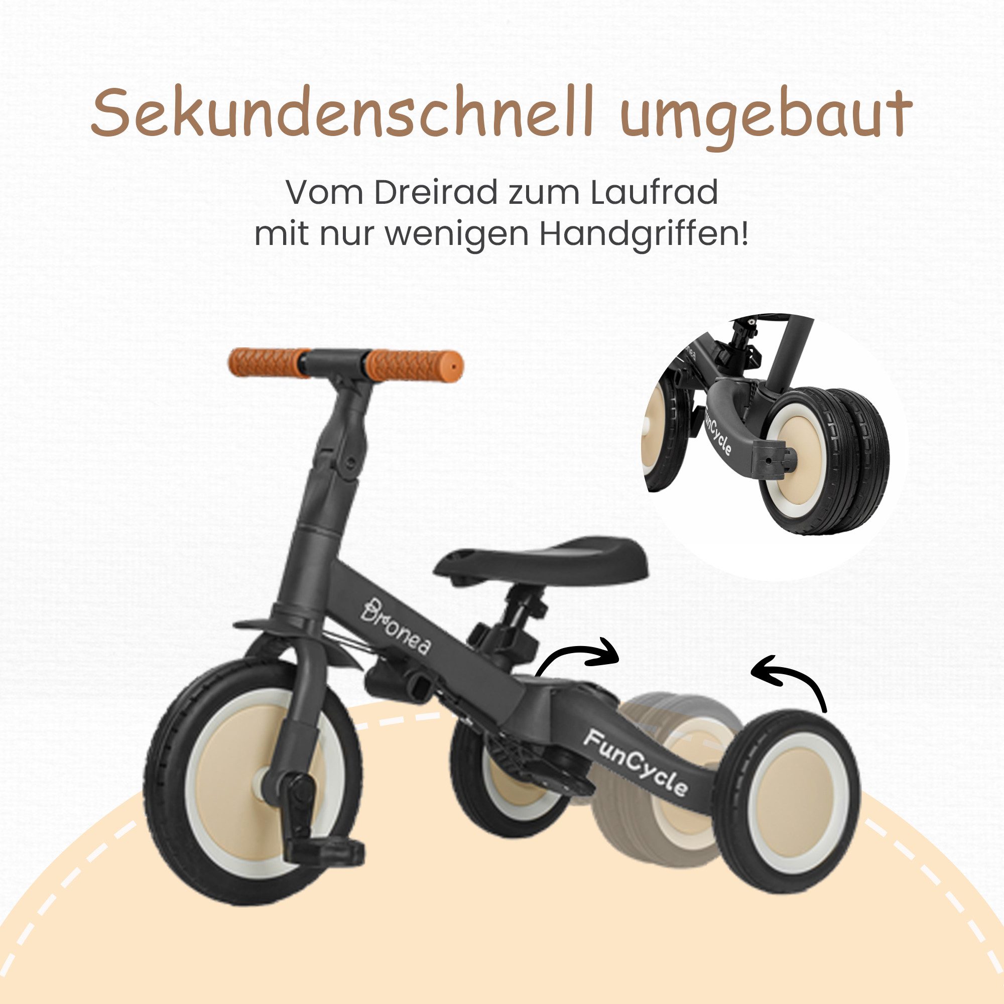 Bronea Dreirad FunCycle 5-in-1 ab 1 Jahr mit Schubstange Wächst mit Ihrem Kind