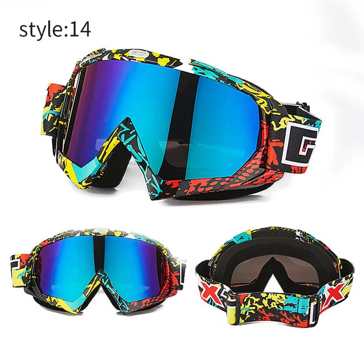 Blusmart Skibrille Motocross Brille ATV MTB DH Winddicht Skifahren Moto Bike Brille Glas 13