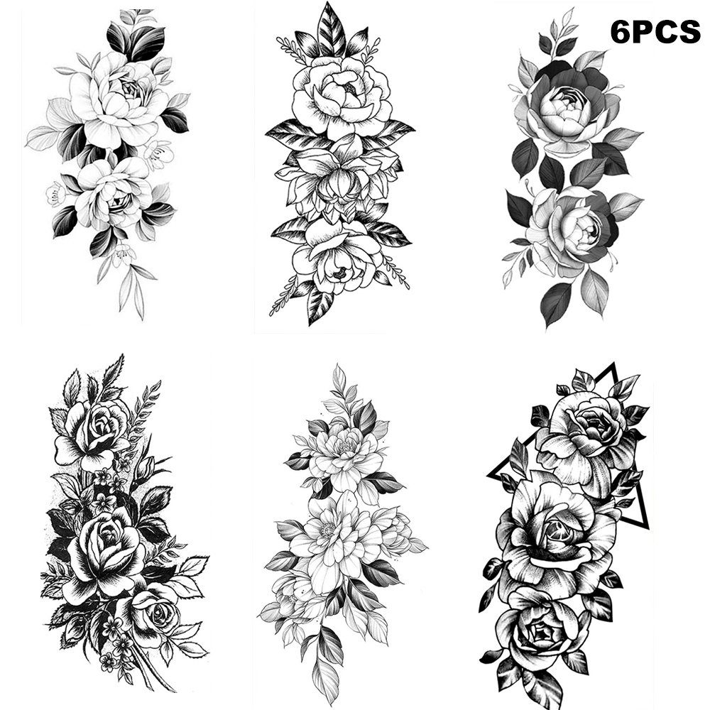 Devenirriche Schmuck-Tattoo Tattoos 6 temporäre für C PCS schwarze Frauen große Kombination Rose