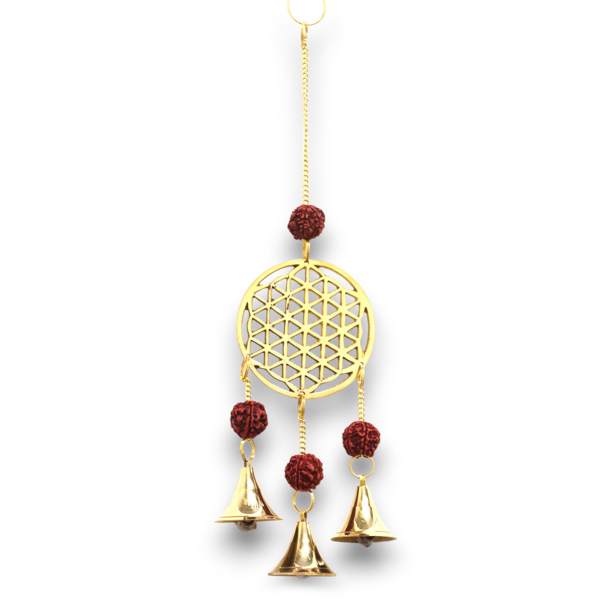 Windspiel Indisches Windspiel - Blume des Lebens aus Messing mit Rudraksha-Perle