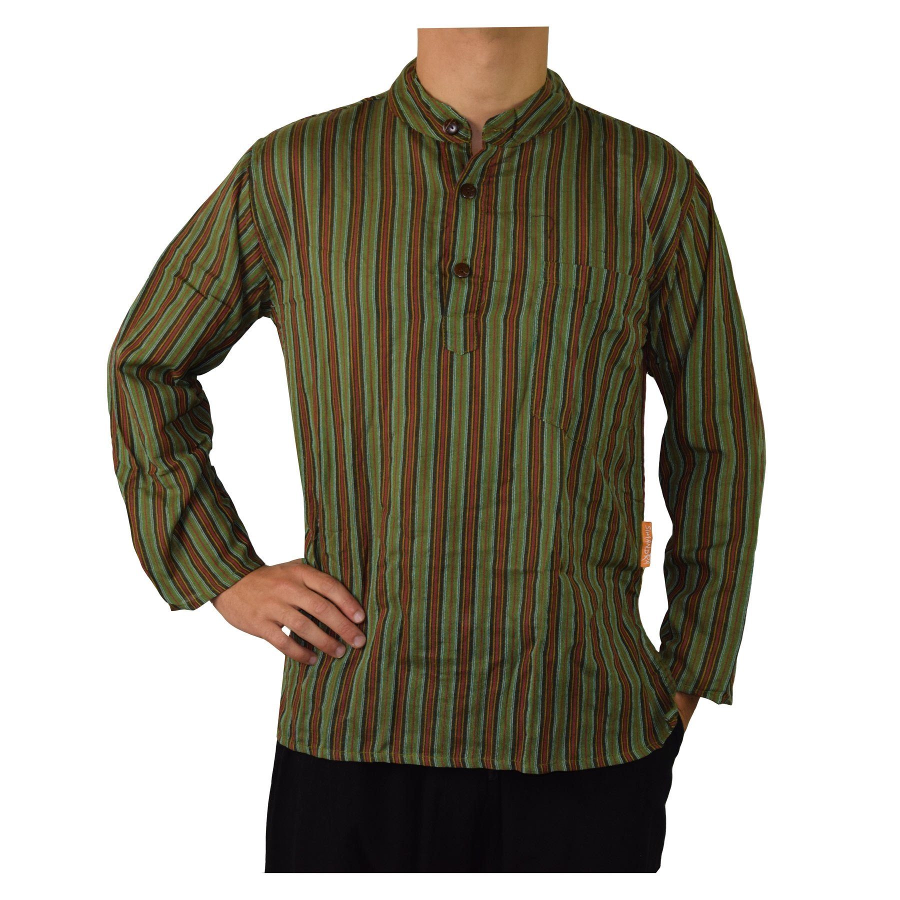 Streifenhemd Herren Kurta Klassisch Gestreift Grün