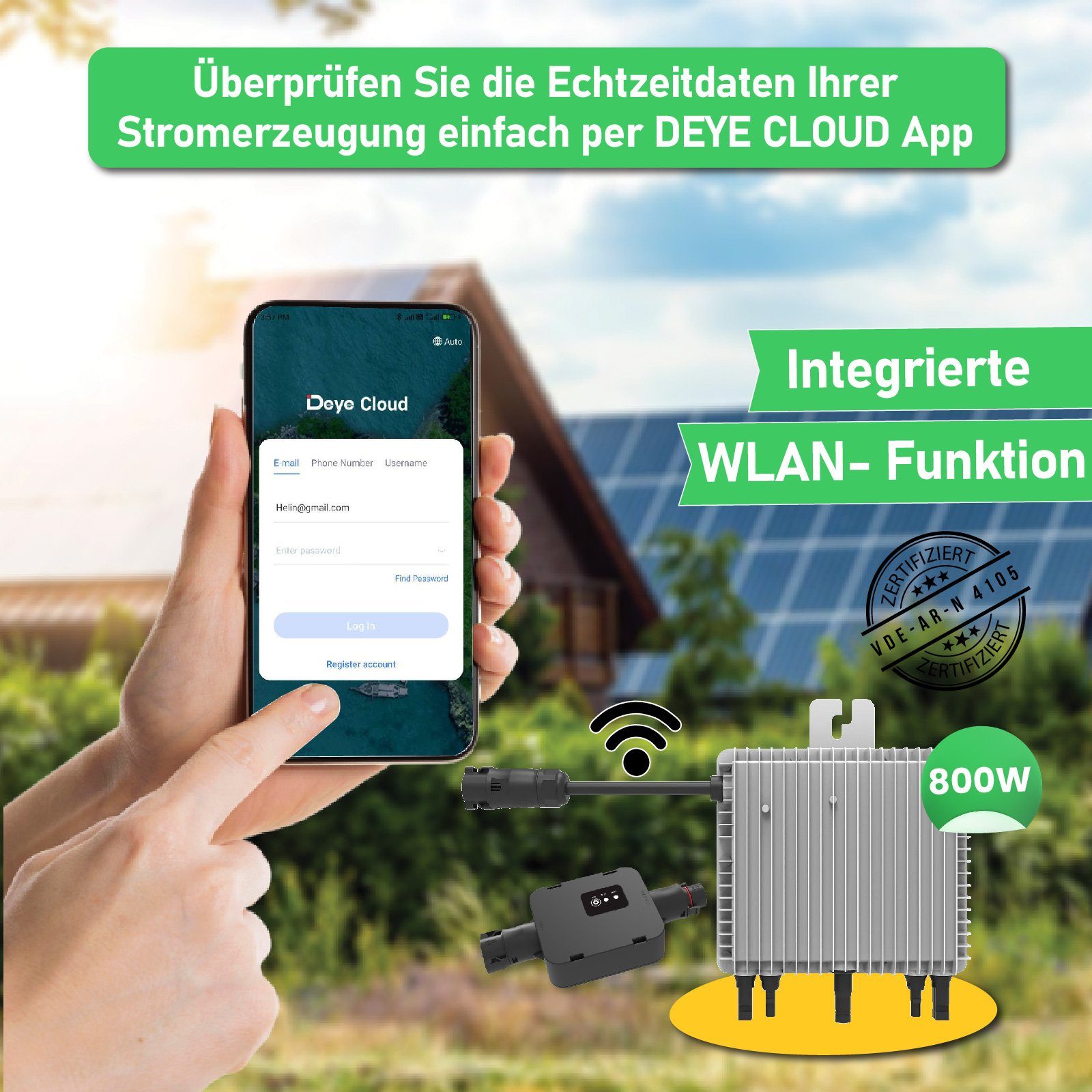 Stegpearl Solaranlage 1000W Rund, Komplettset Generation mit Wechselrichter Balkongeländer 800W Neu Deye Balkonkraftwerk Relais Mit PV-Montage WIFI