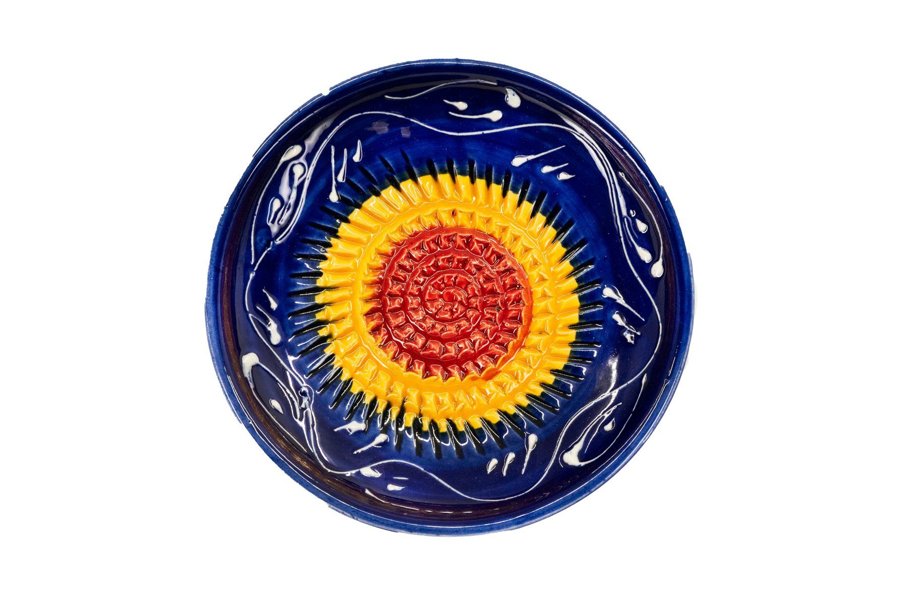Kaladia Multireibe 12cm Reibeteller in blau, gelb & rot, Keramik, handbemalte Küchenreibe - Made in Spain