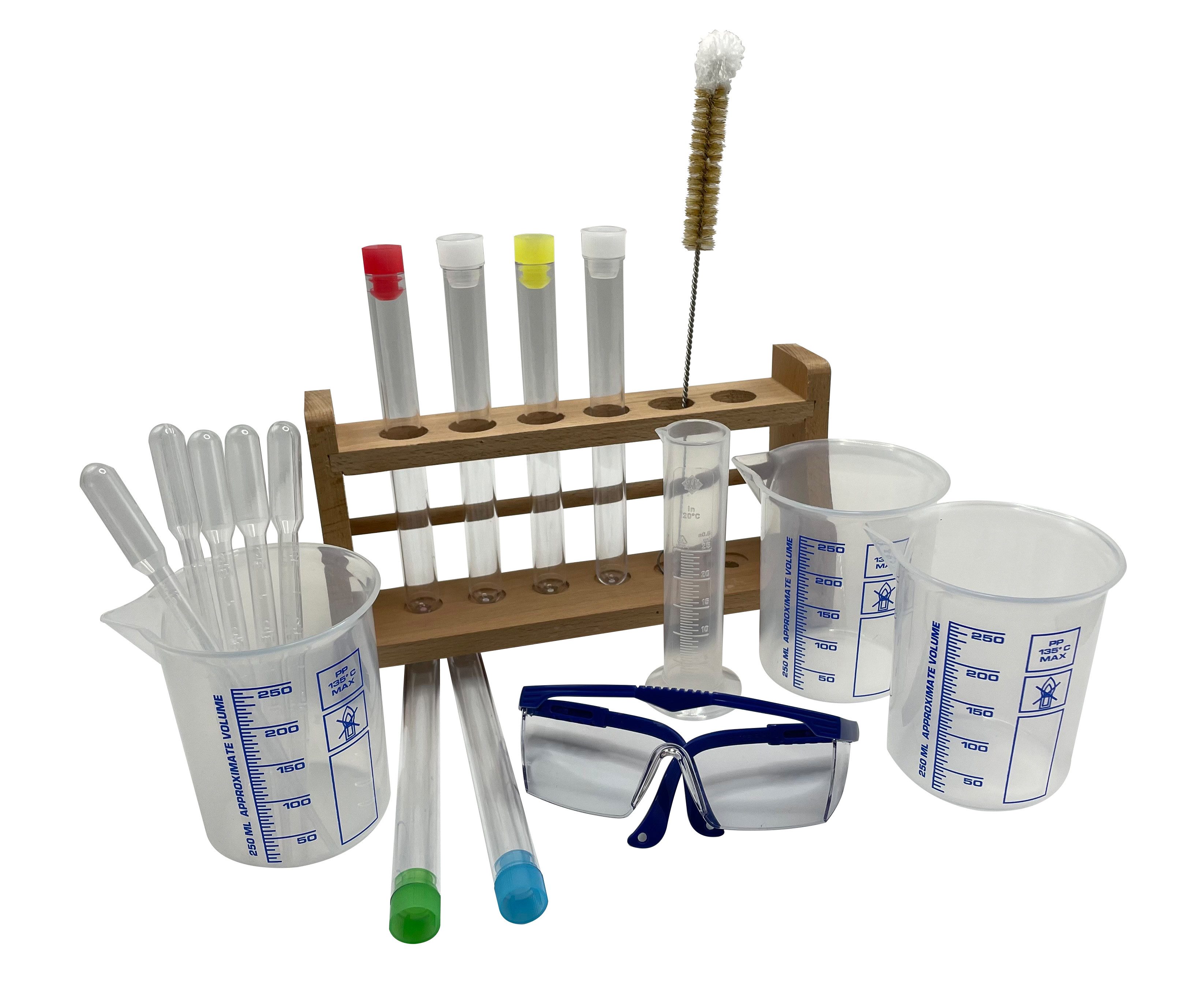 myExperimentSet Experimentierkasten Labor Basis PLUS Set mit Reagenzglasgestell aus Holz, (1-tlg., Ausrüstung für erste chemische Experimnte)