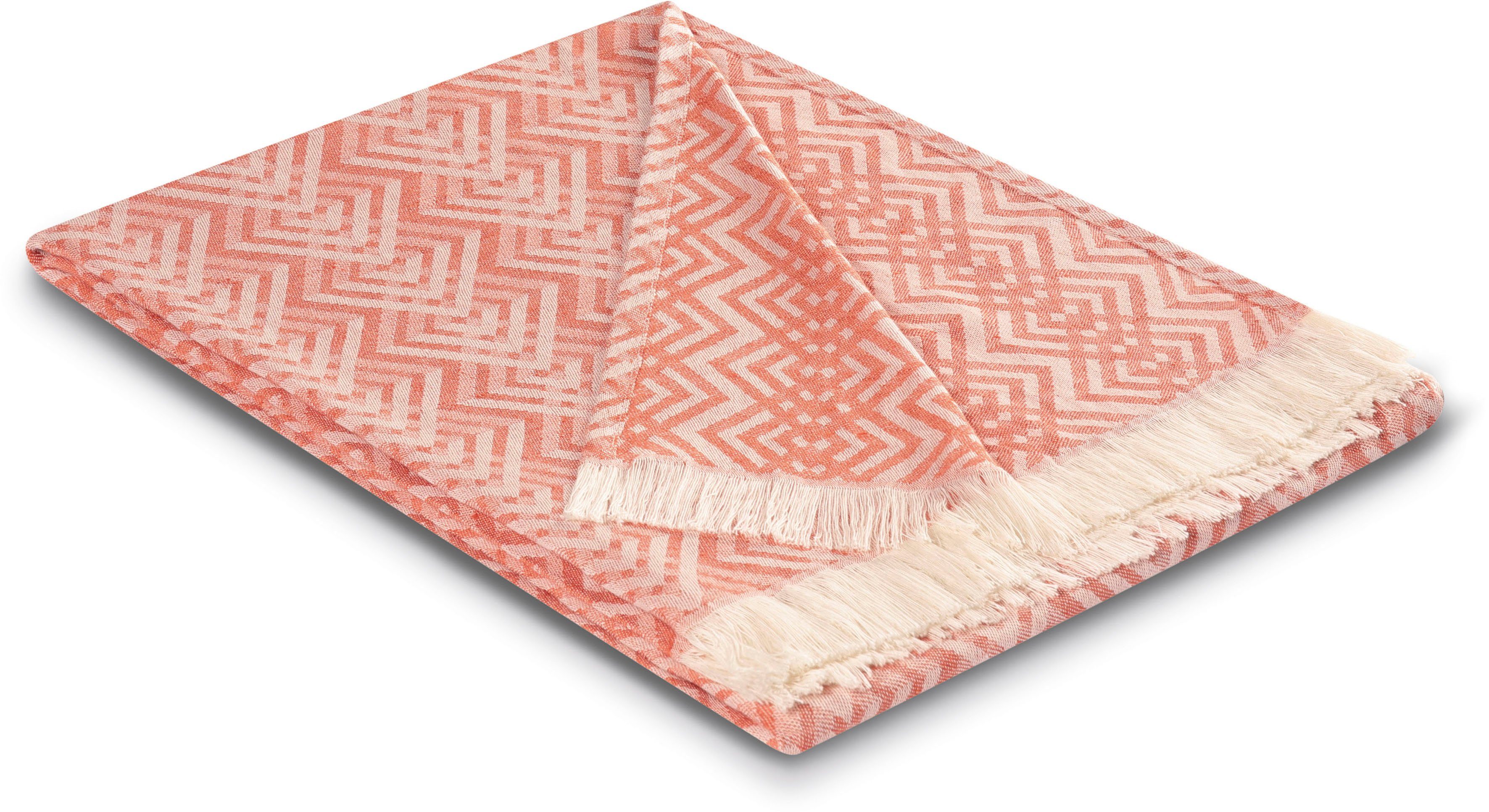 Plaid Cameo, Biederlack, mit grafischem Design coral