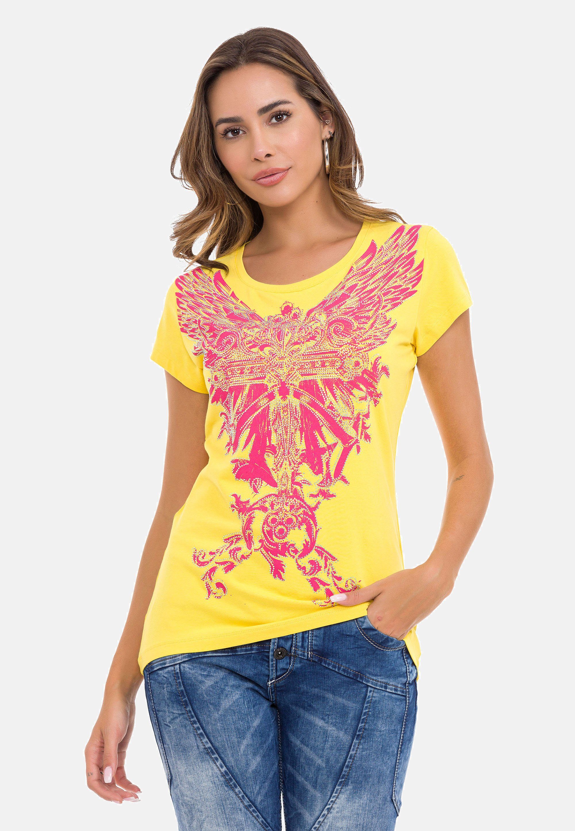 Baxx T-Shirt & modischem mit pink-gelb Cipo Frontprint