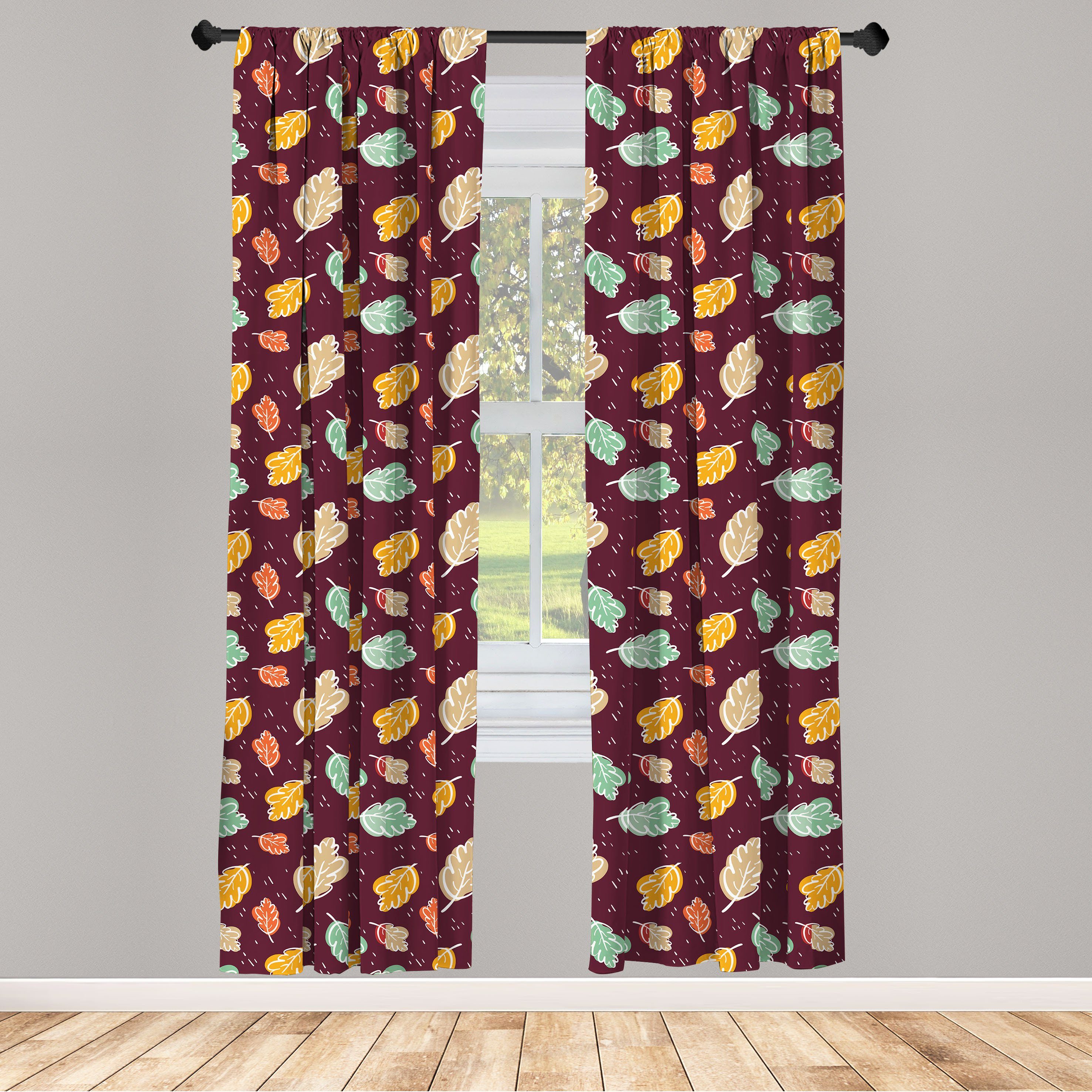 Gardine Vorhang für Wohnzimmer Schlafzimmer Dekor, Abakuhaus, Microfaser, Herbst Natürlicher gefallener Blatt-Entwurf