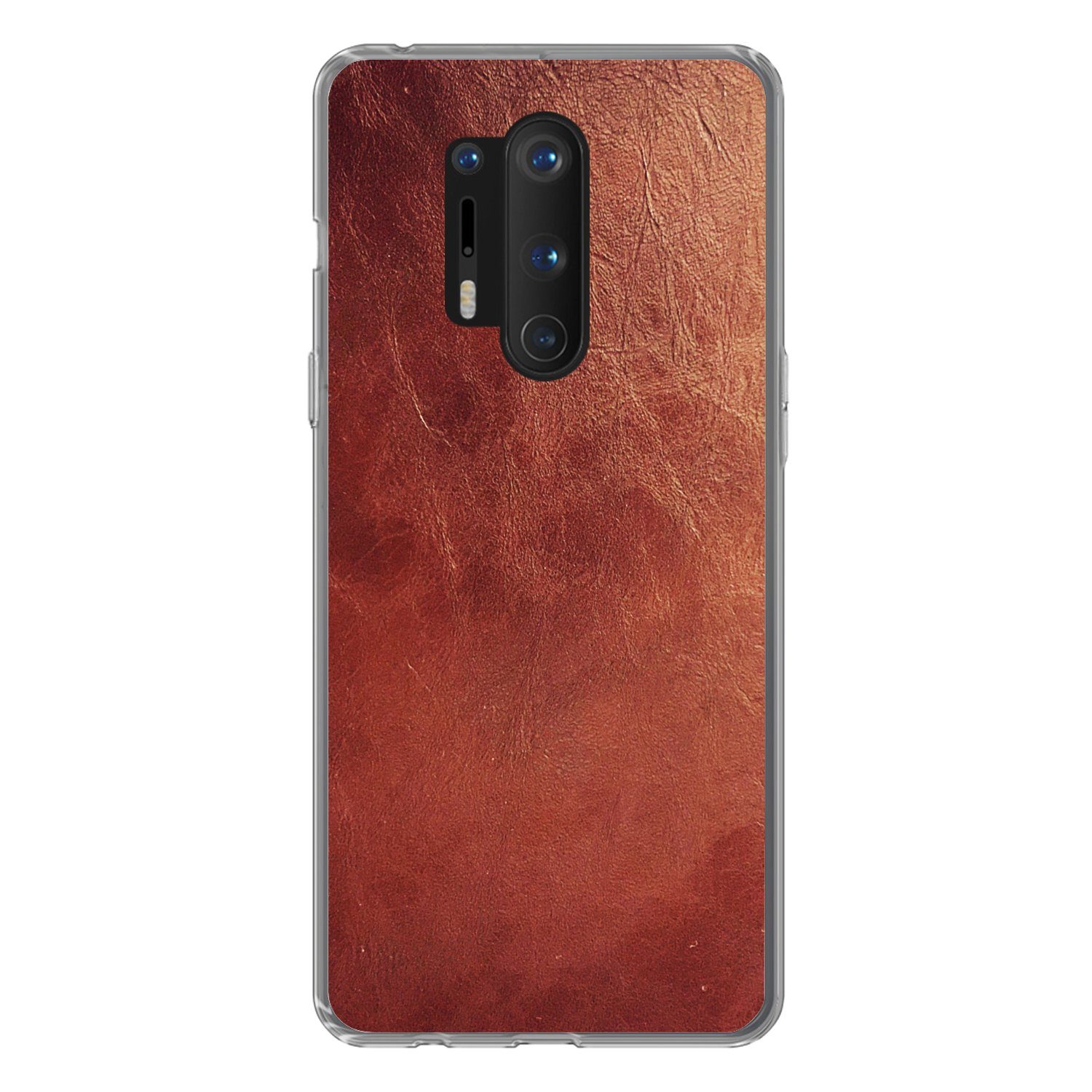 MuchoWow Handyhülle für OnePlus 8 Pro Leder - Lederoptik - Braun - Hell, Phone Case, Silikon, Schutzhülle Dünn
