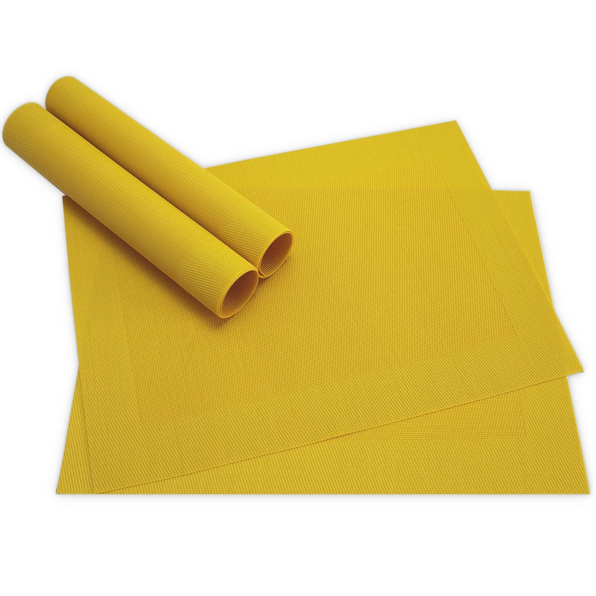 matches21 HOME & HOBBY Platzset Tischsets BORDA 4er Set Gelb als Tischuntersetzer, (4-St), Abwaschbare Platzsets als Tischunterlagen für Ess-Tisch Tisch-Deko