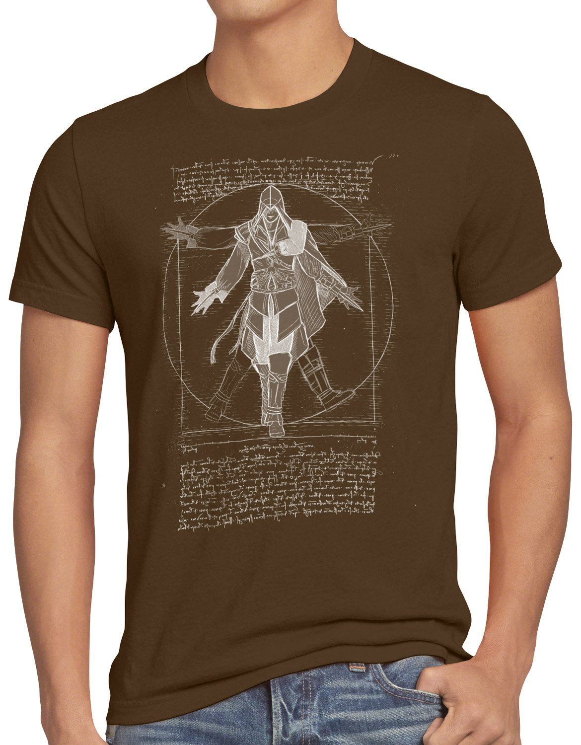 style3 Print-Shirt Herren T-Shirt Vitruvianischer Assassine desmond miles braun