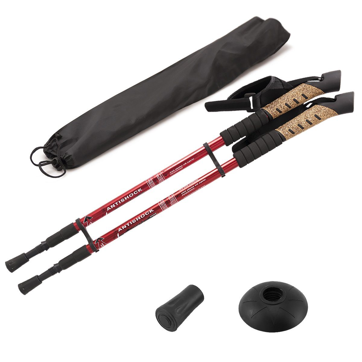 MidGard Nordic-Walking-Stöcke Teleskop Antischock Wanderstöcke aus Aluminiumlegierung mit Korkgriff (2 St), Leicht, mit ergonomischen Korkgriffe inkl. Transporttasche