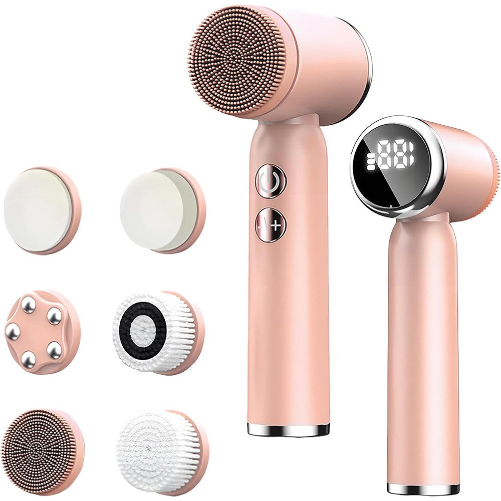 TUWENA Gesichtsbürstenaufsatz 6 in 1 Elektrische Gesichtsreinigungsbürste mit 3 Modi 6 Bürsten, Wasserfest Tiefenreinigung zur Poren- Peeling- und Mitesserreinigung