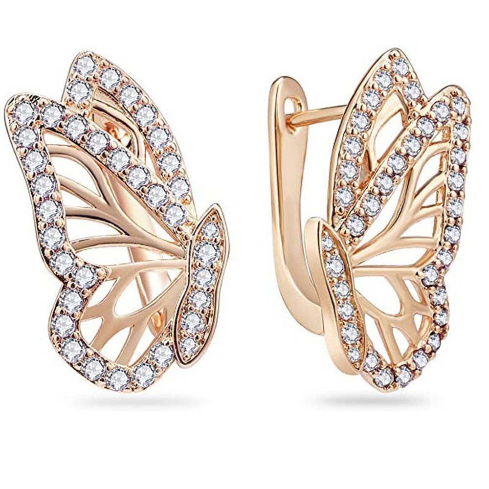Fivejoy Paar Ohrhänger Schmetterling Ohrringe für Frauen, Gold Hoop Ohrringe (Schmetterling Ohrringe), Trendy hypoallergene Ohrstecker mit kubischem Zirkoniumdioxid