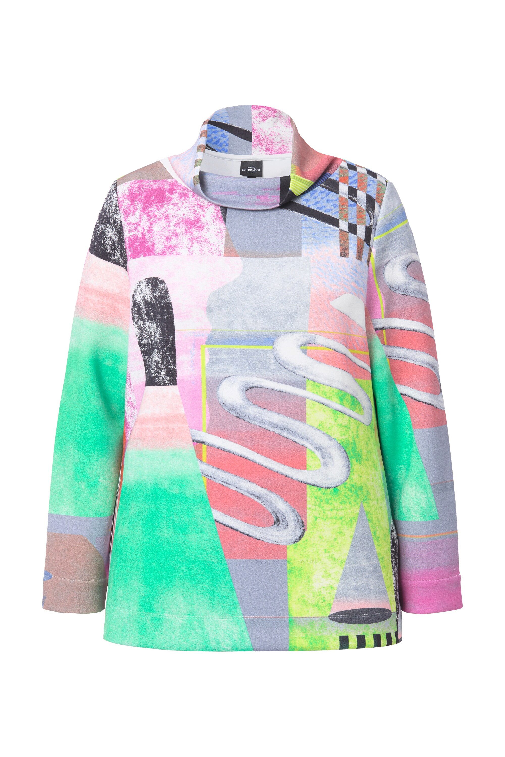 Ulla Popken Sweatshirt Sweatshirt Patchdesign Stehkragen Langarm Modalmix
