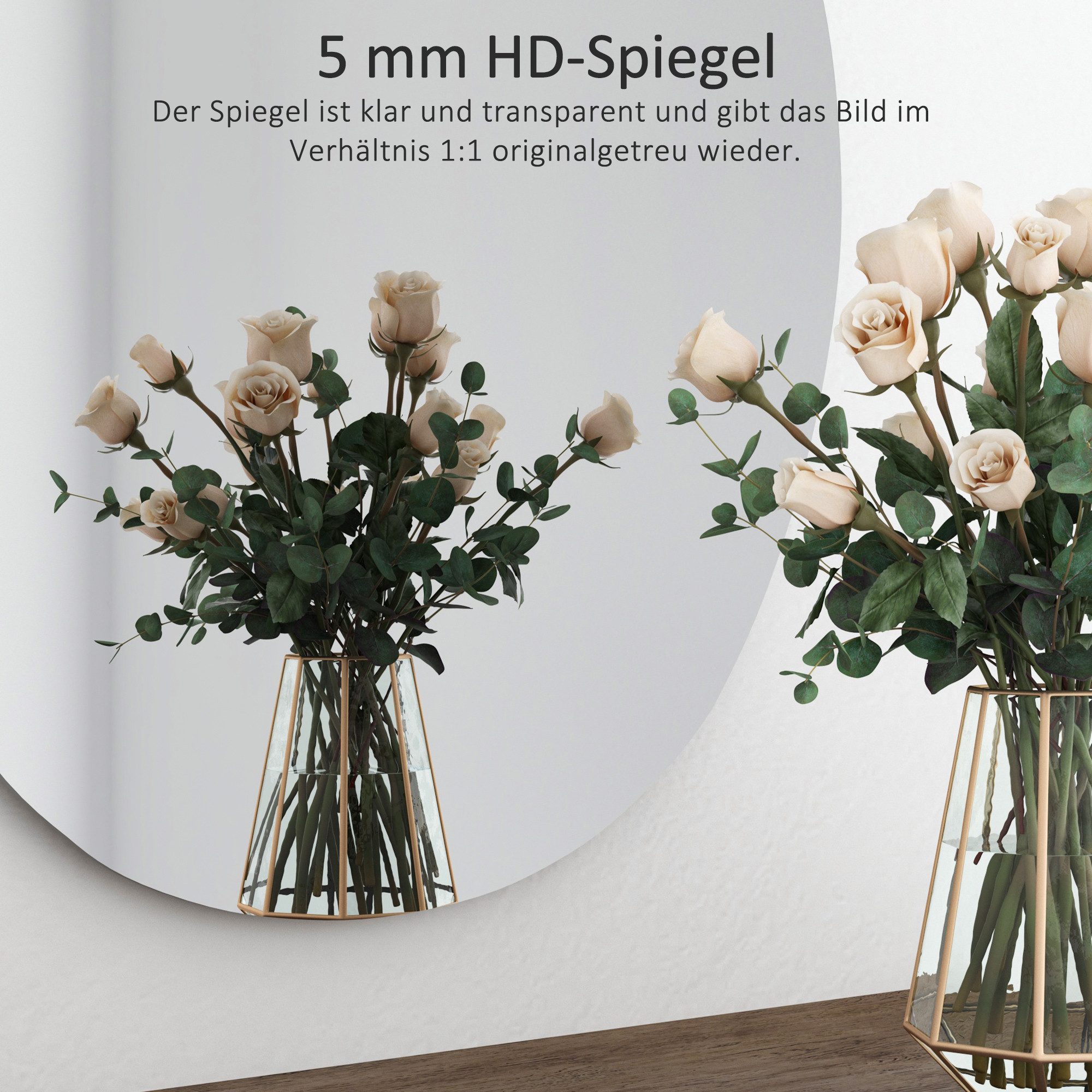 Hopibath Dekospiegel Wandspiegel Flur Design Schminkspiegel Asymmetrisch Spiegel rahmenlos (Flurspiegel Badspiegel Türspiegel, 1-St., Kieselstein 55x80cm), mit Metall Haken