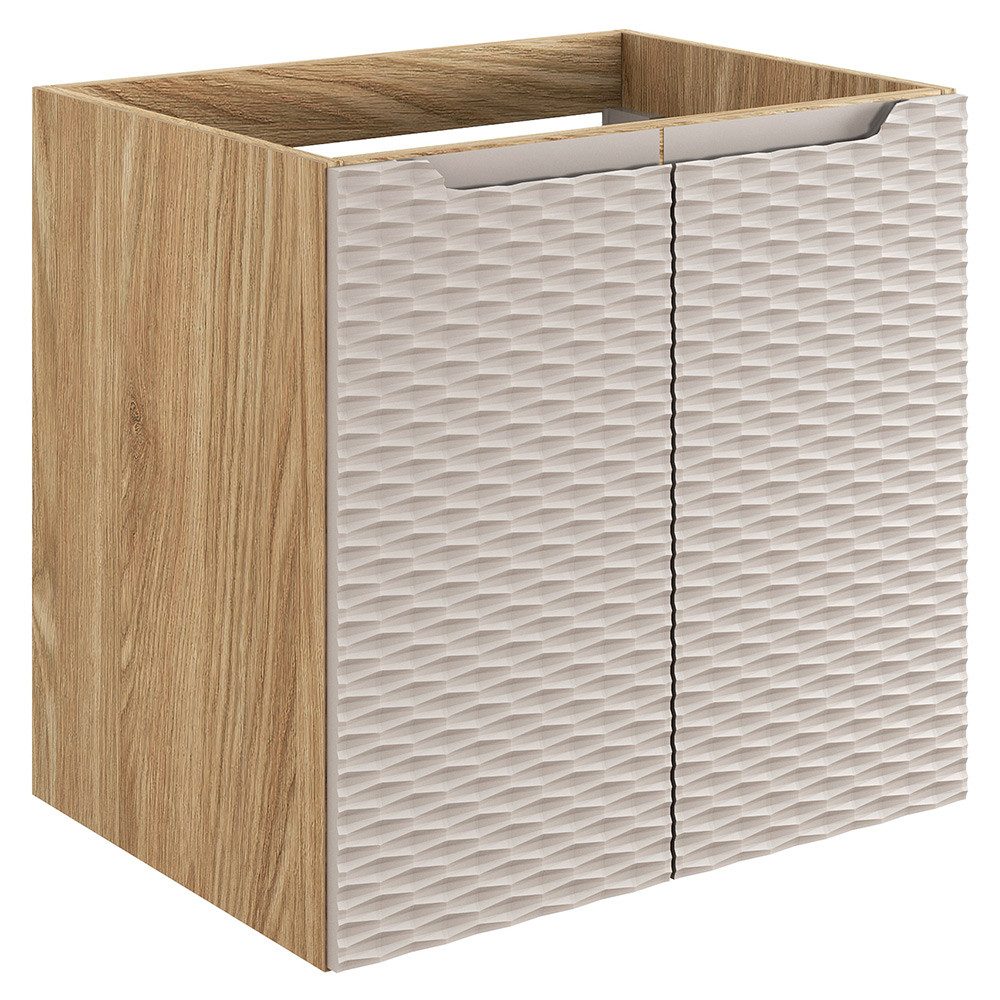 Lomadox Waschbeckenschrank OLUO-56-BEIGE Waschtischunterschrank, 60cm, Eiche mit beige, 3D-Struktur