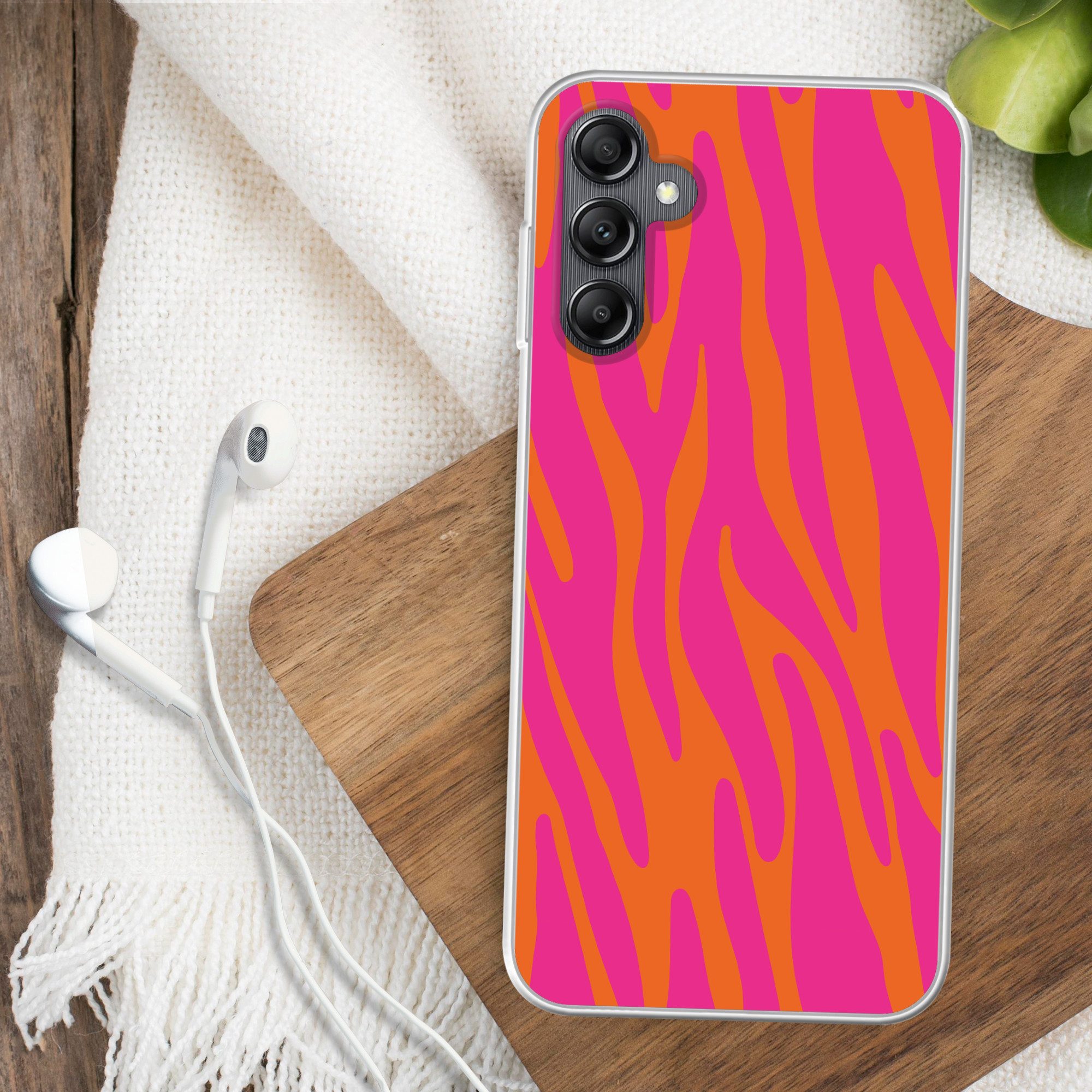 MuchoWow Handyhülle für Samsung Galaxy A14 5G Zebramuster - Rosa - Orange - Tiermuster, Smartphone-Bumper, Print, Handy Schutzhülle Dünn