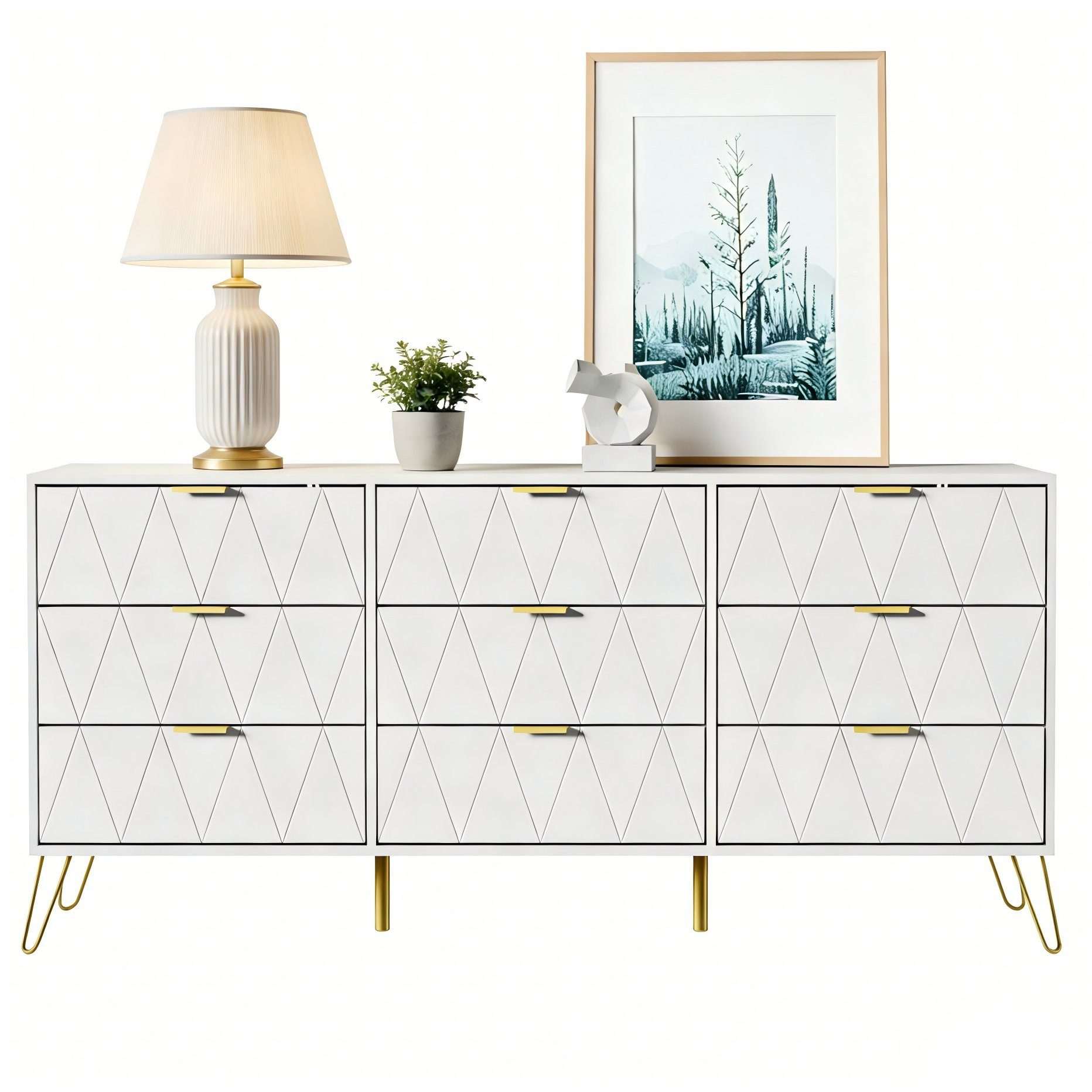 UEV Kommode modern Sideboard schmal Mehrzweckschrank für Kleidung Dokumente (Packung, Schubladenschrank mit Kippsicherung für Wohnzimmer Schlafzimmer Flur), TV Board Schubladenschrank Buffet 150x34x74cm Aufbewahrungsschrank