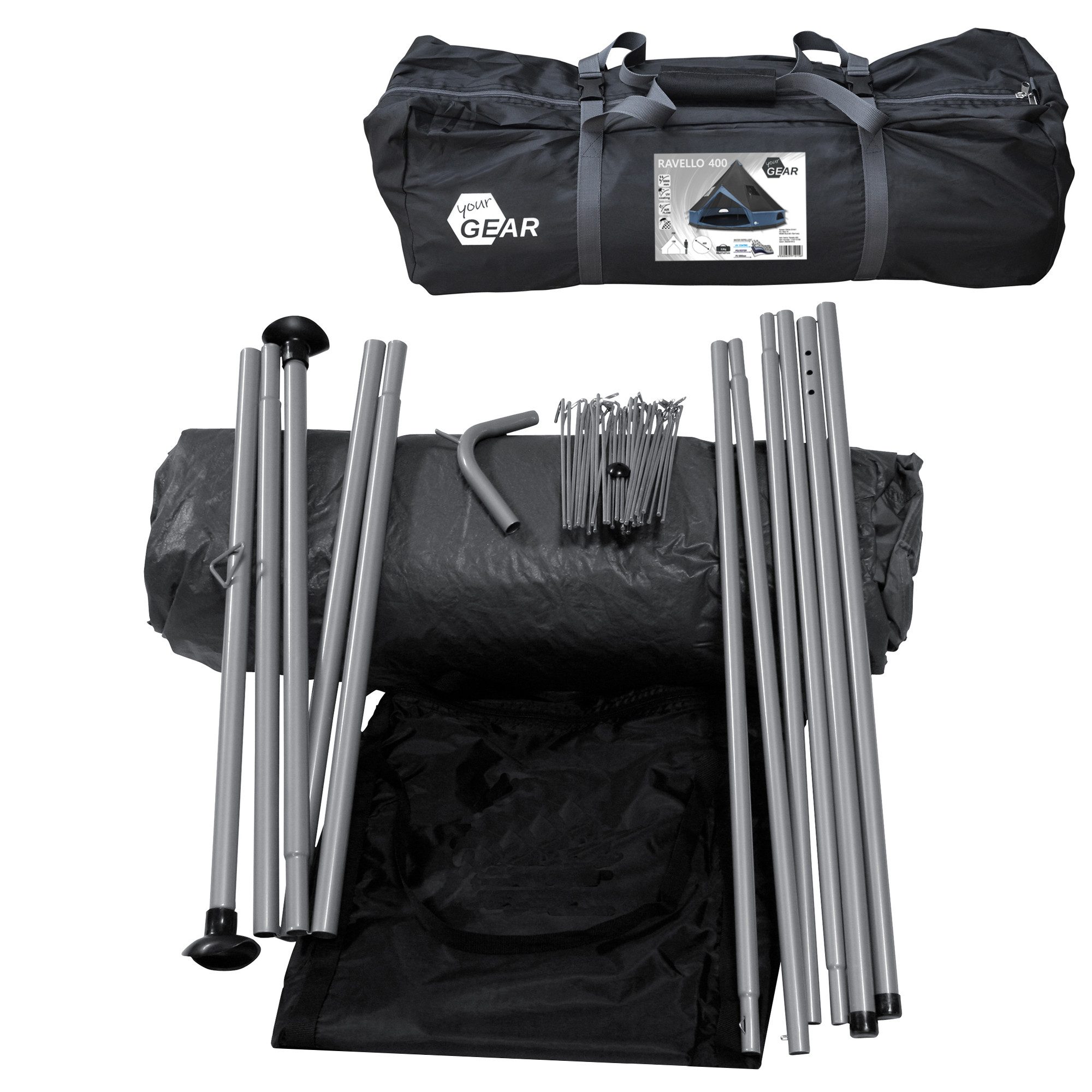 yourGEAR Tipi-Zelt yourGEAR Zelt Ravello 400 Tipizelt 4 - 6 Mann Familienzelt Stehhöhe, Personen: 6
