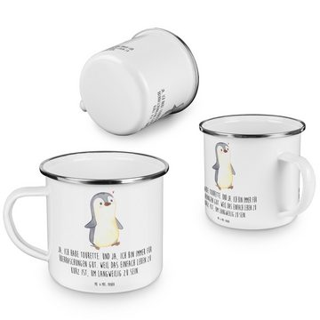 Mr. & Mrs. Panda Becher Pinguin Tourette - Weiß - Geschenk, Outdoor Tasse, Blechtasse Outdoor, Emaille, Ästhetisch & langlebig