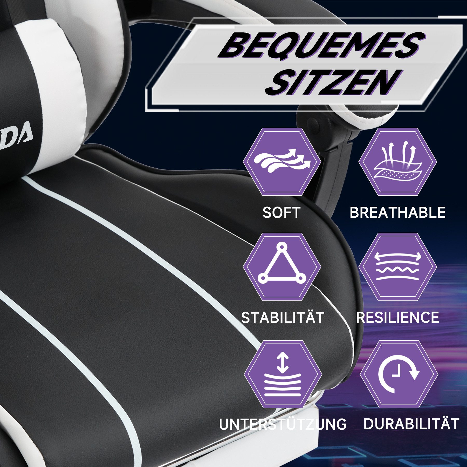 Odikalo Gaming-Stuhl Computerstuhl Bürostuhl Ergonomisch Polsterstuhl Fußstütze Mehrfarbig