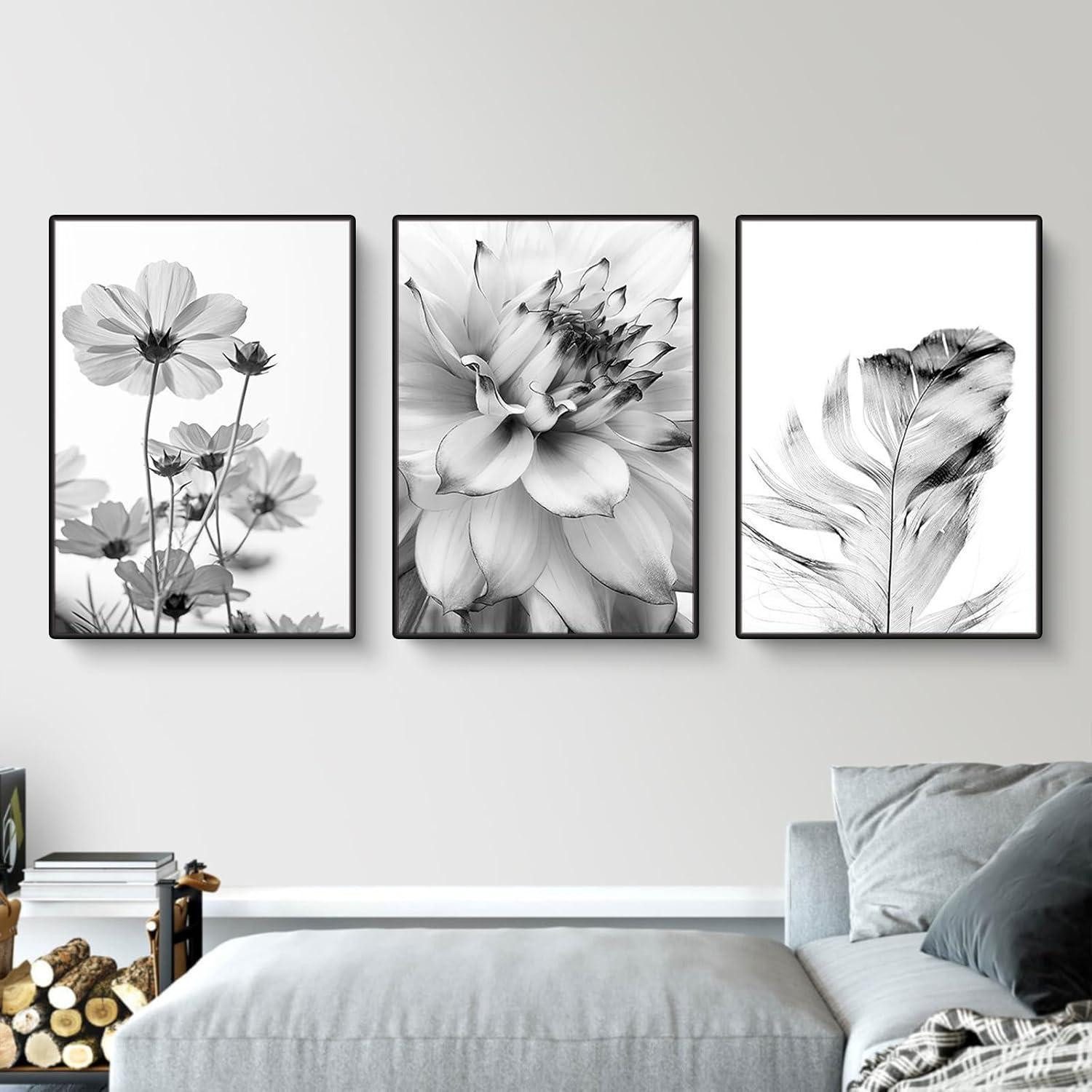 LuxusKollektion Poster Poster 3er Schwarzweiß Schmetterling Löwenzahn Wanddeko I 21x30cm